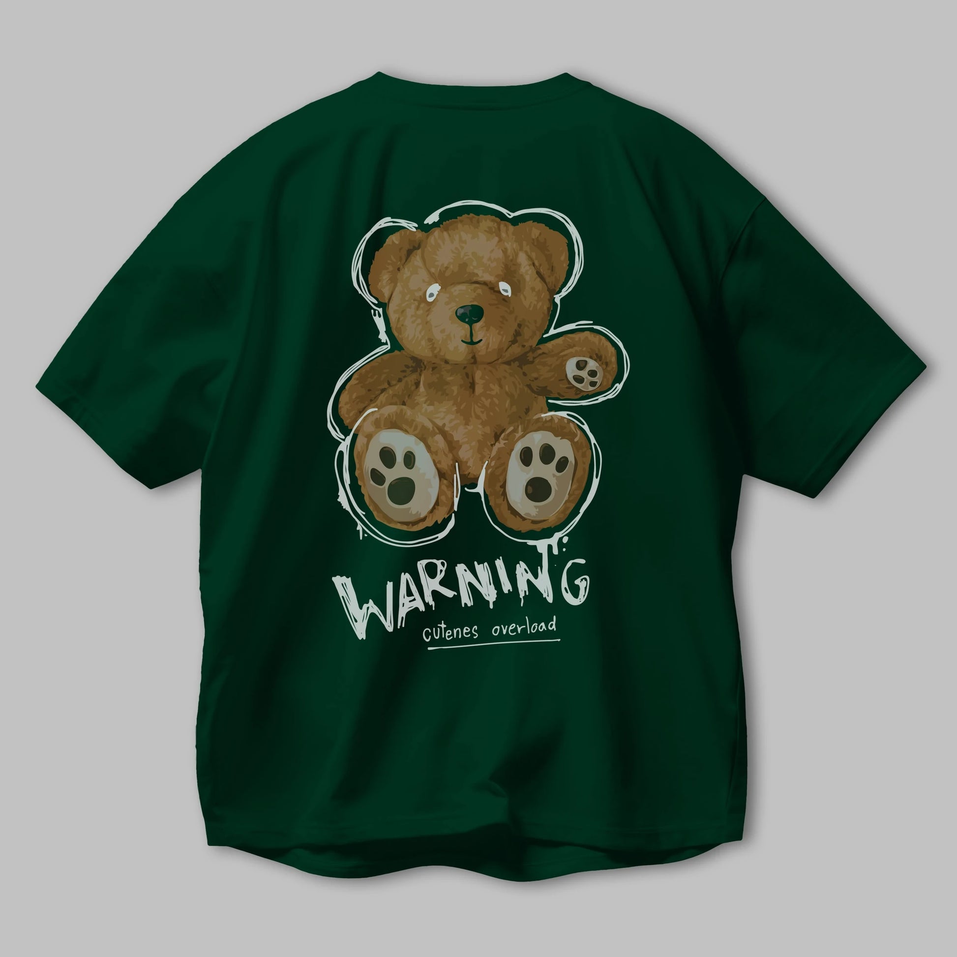 Warning Cuteness Bear Arka Baskılı Oversize t-shirt Erkek Kadın Unisex