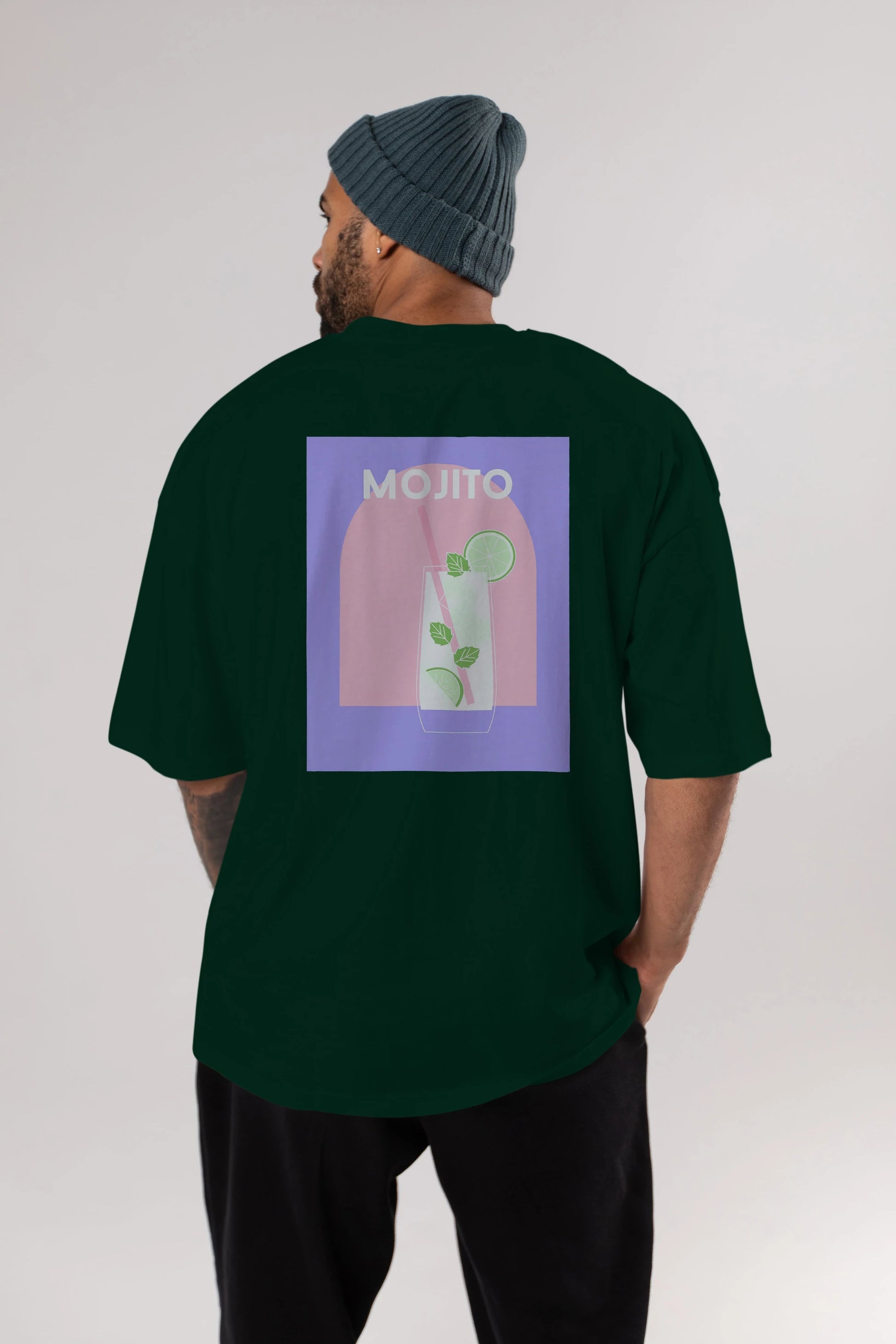 Mojito 2 Arka Baskılı Oversize t-shirt Erkek Kadın Unisex %100 Pamuk Bisiklet Yaka tişort
