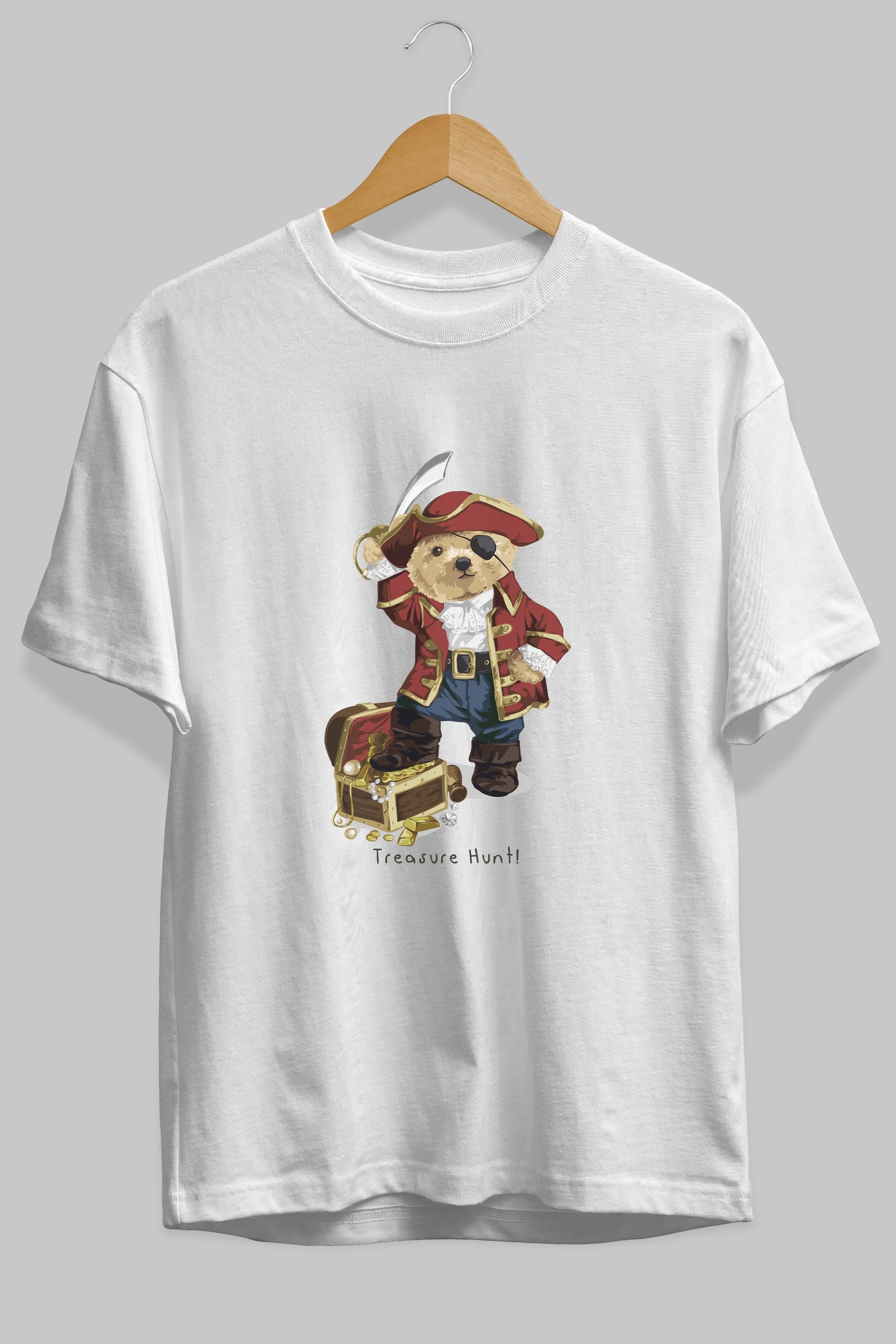 Teddy Bear Treasure Hunt Ön Baskılı Oversize t-shirt Erkek Kadın Unisex %100 Pamuk