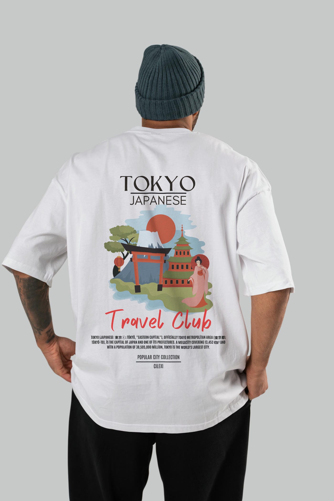 Tokyo Japanese Arka Baskılı Oversize t-shirt Erkek Kadın Pamuk Bisiklet Yaka tişort