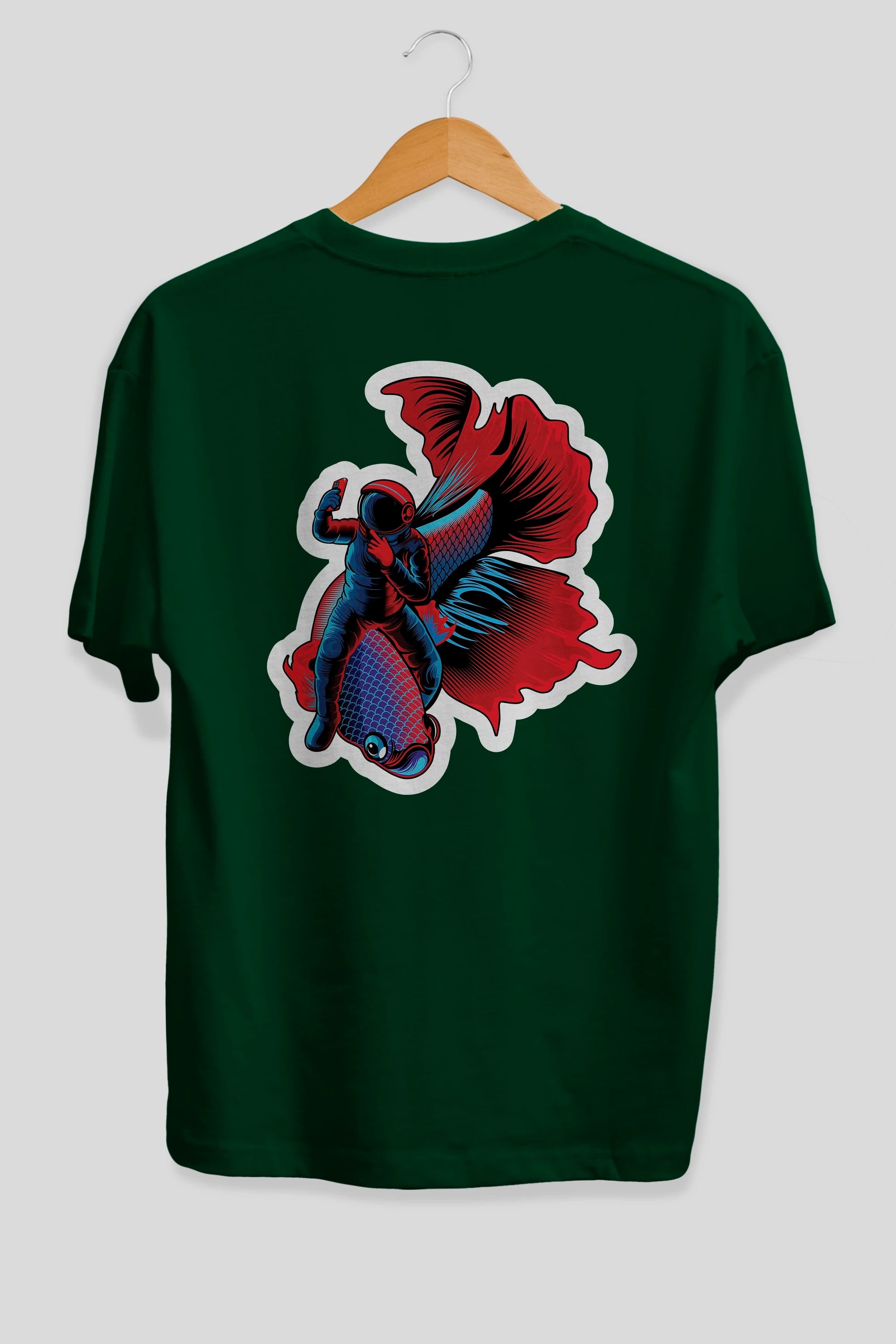 Astrofish selfie sticker Arka Baskılı Oversize t-shirt Erkek Kadın Unisex