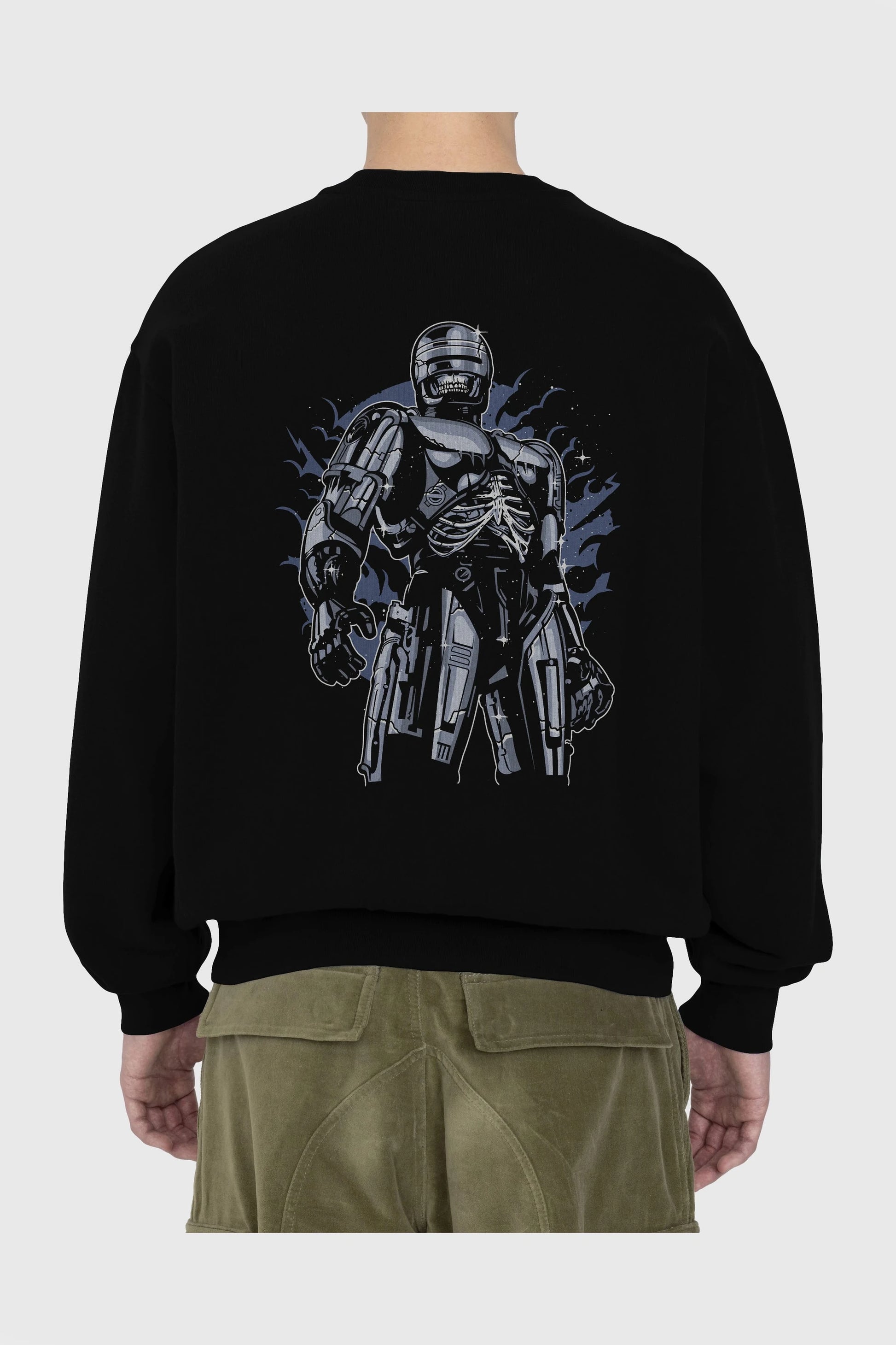 Roboskull Arka Baskılı Oversize Sweatshirt Erkek Kadın Unisex