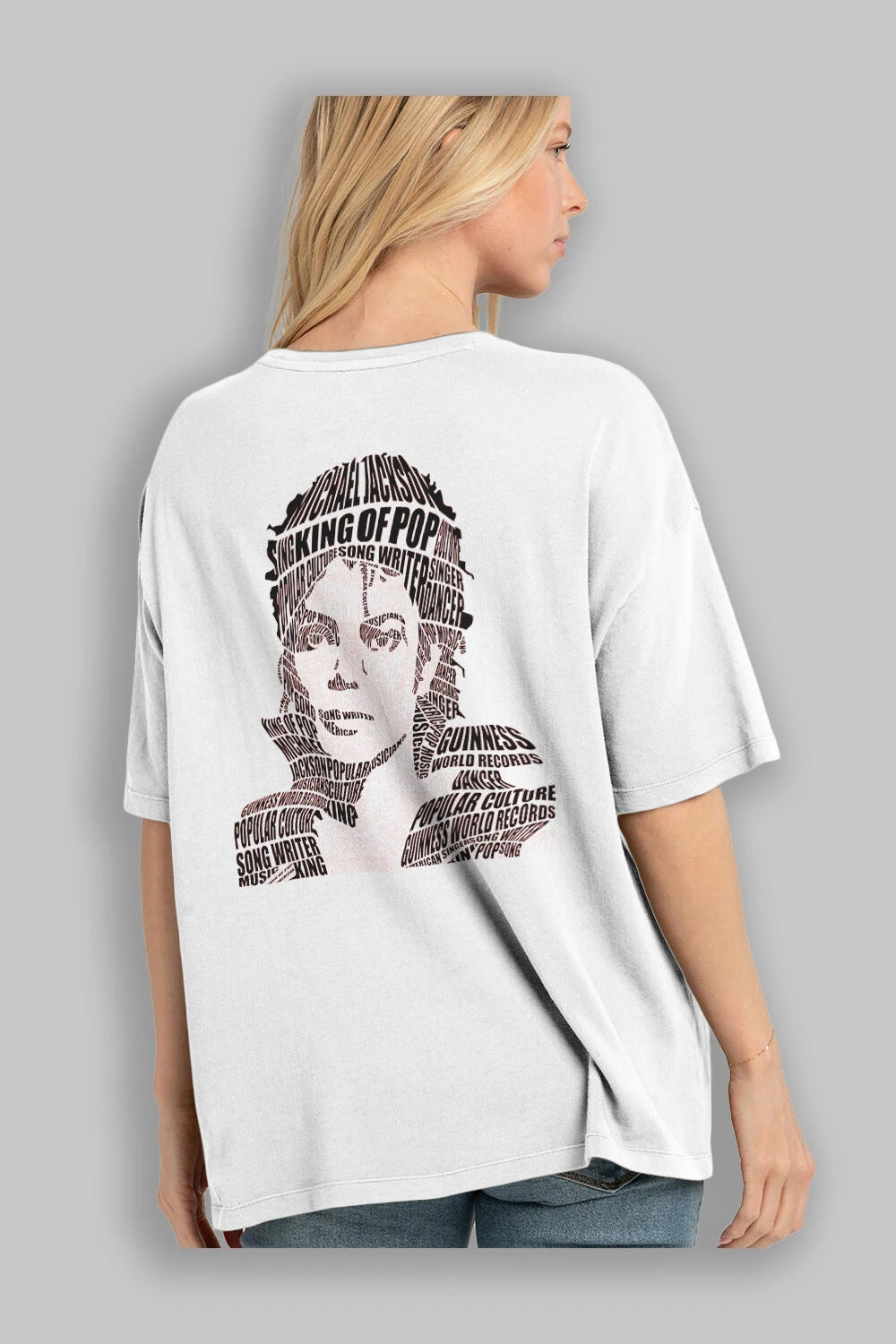 Michael Jackson Calligram Arka Baskılı Oversize t-shirt %100 pamuk Erkek Kadın Unisex