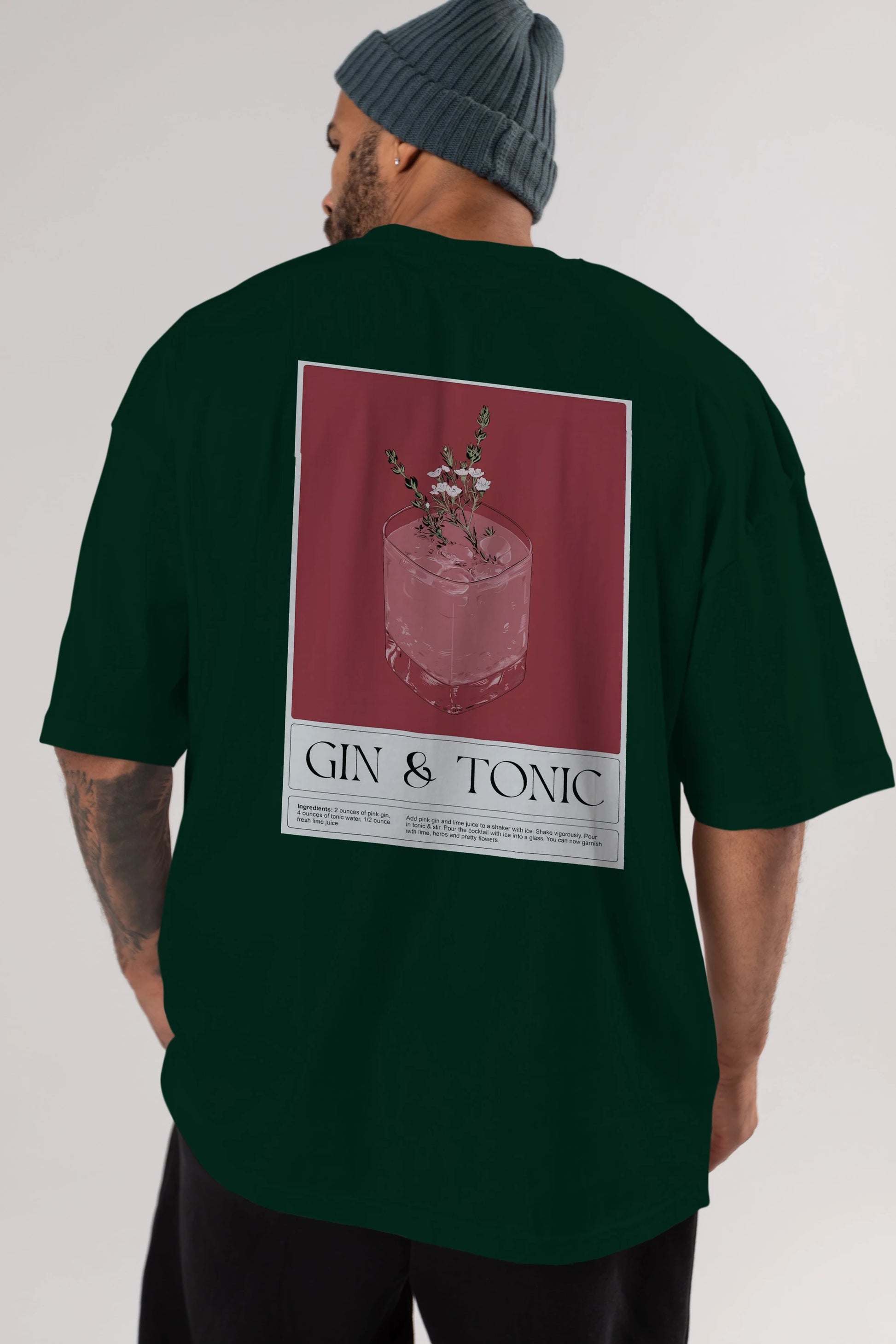 Gin Tonic 4 Arka Baskılı Oversize t-shirt Erkek Kadın Unisex %100 Pamuk Bisiklet Yaka tişort