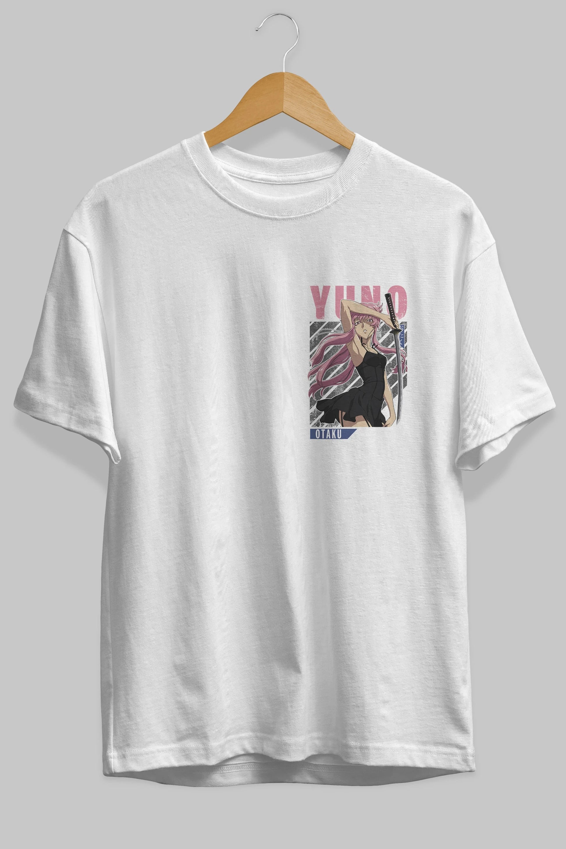Yuno Gasai 5 Ön Sol Baskılı Oversize t-shirt Erkek Kadın Unisex %100 Pamuk Bisiklet Yaka tişort