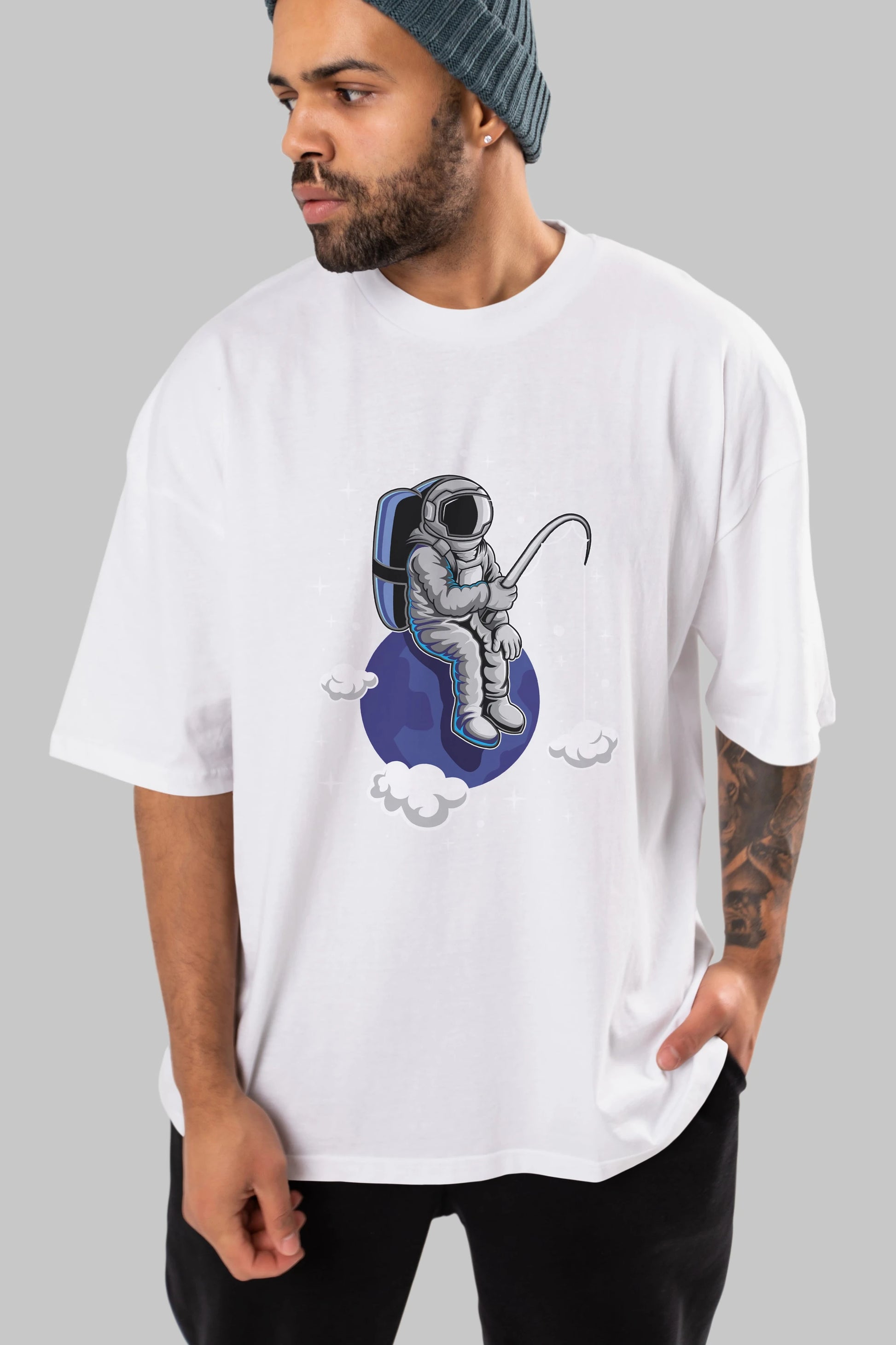 Astronaut Fishing (2) Ön Baskılı Oversize t-shirt Erkek Kadın Unisex