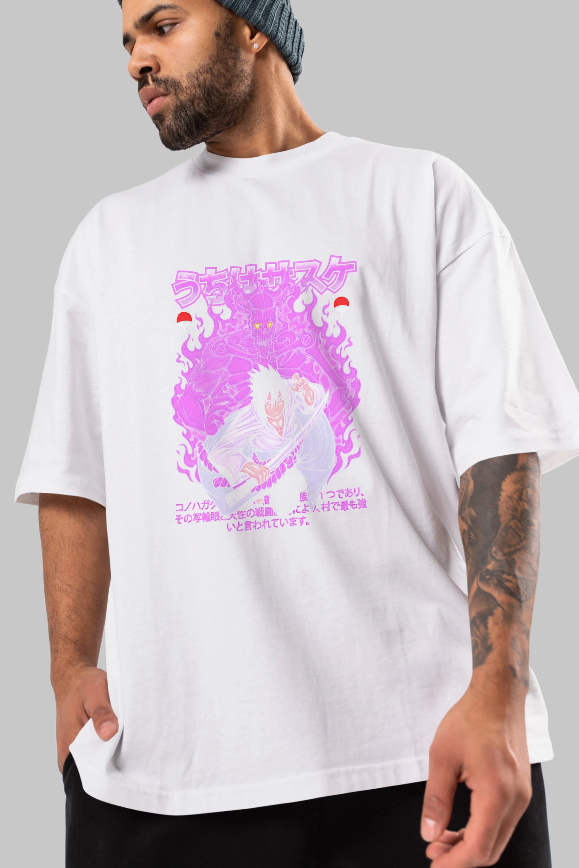 SASUKE UCHIHA NARUTO Anime Ön Baskılı Oversize t-shirt %100 pamuk Erkek Kadın Unisex
