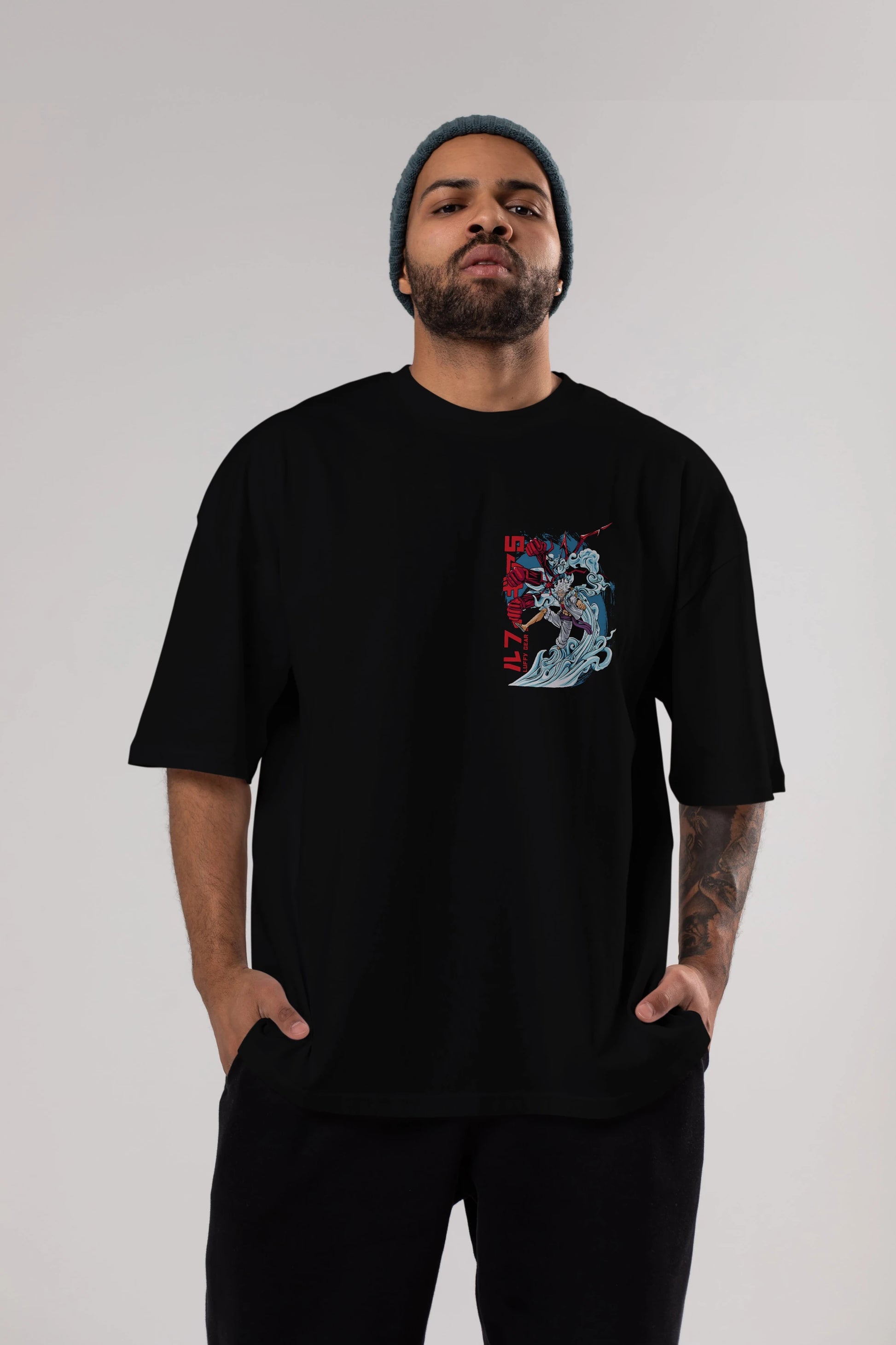 MONKEY D. LUFFY GEAR5 2 Ön Sol Baskılı Oversize t-shirt Erkek Kadın Unisex %100 Pamuk Bisiklet Yaka tişort