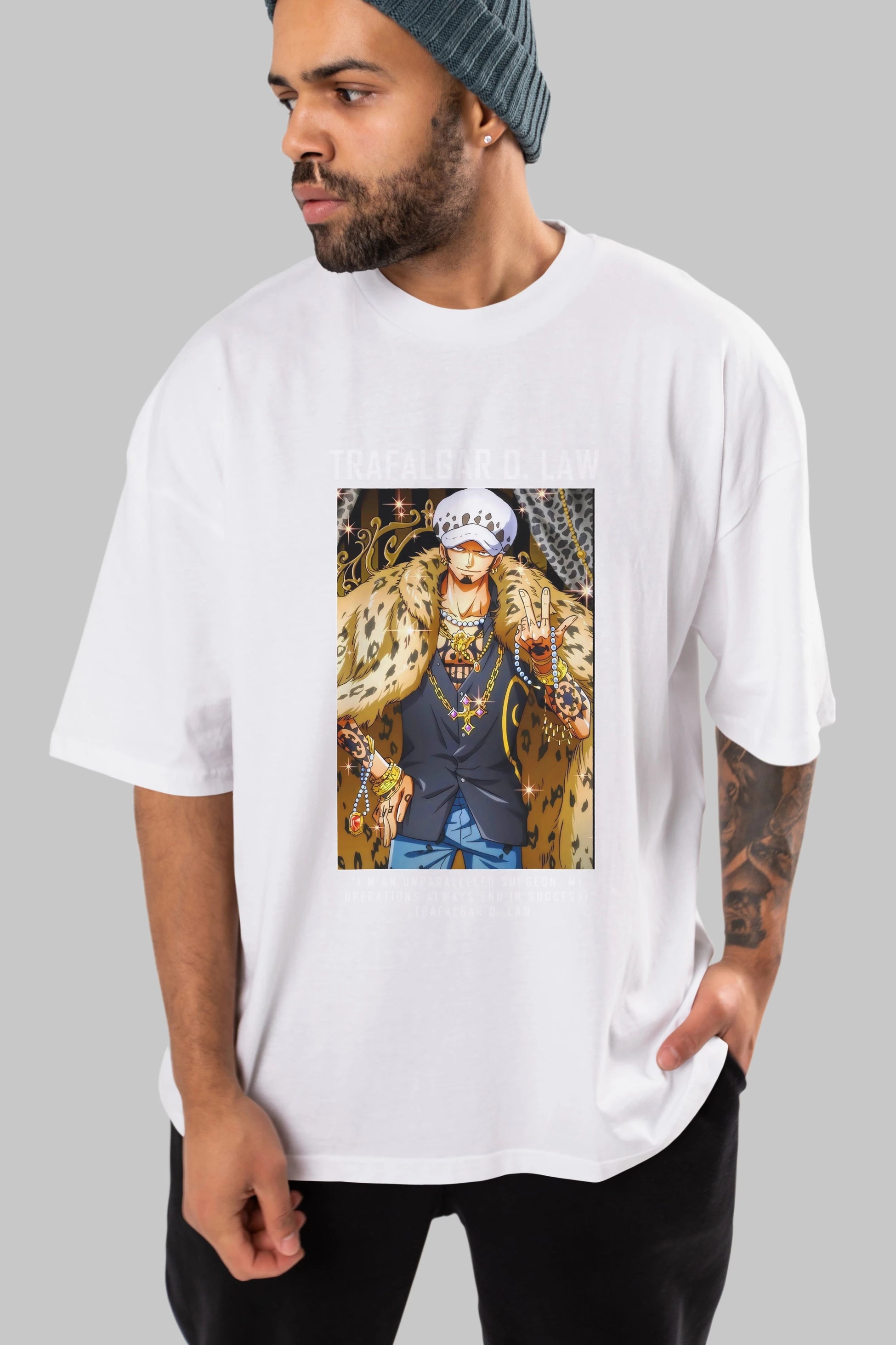 Trafalgar D. Water Law 2 Anime Ön Baskılı Oversize t-shirt Erkek Kadın Unisex