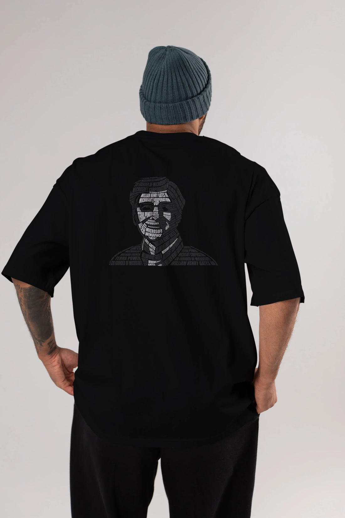 Bill Gates Calligram Arka Baskılı Oversize t-shirt %100 pamuk Erkek Kadın Unisex