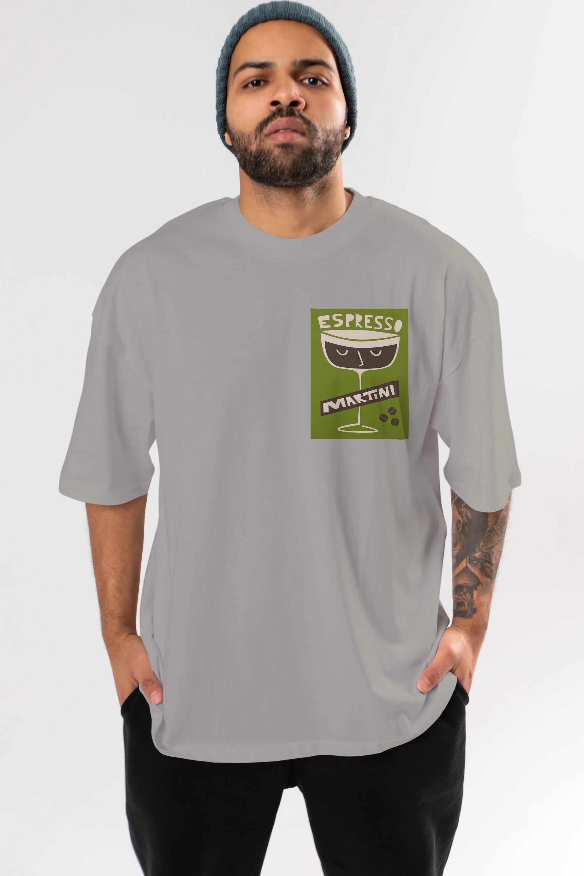Espresso Martini 2 Ön Sol Baskılı Oversize t-shirt Erkek Kadın Unisex %100 Pamuk Bisiklet Yaka tişort
