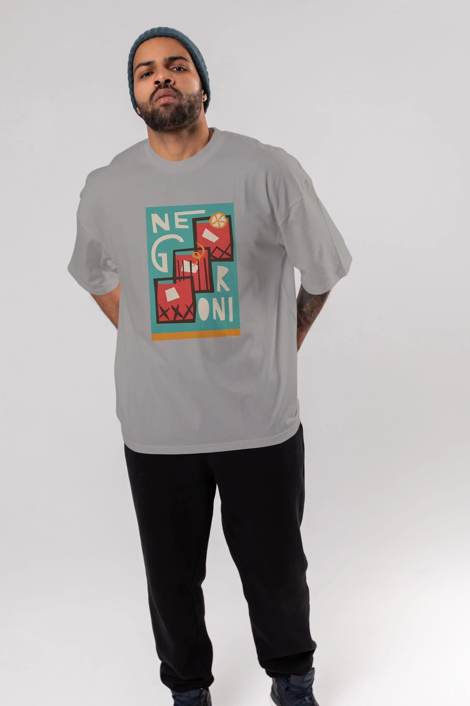 Negroni 3 Ön Baskılı Oversize t-shirt Erkek Kadın Unisex %100 Pamuk Bisiklet Yaka tişort