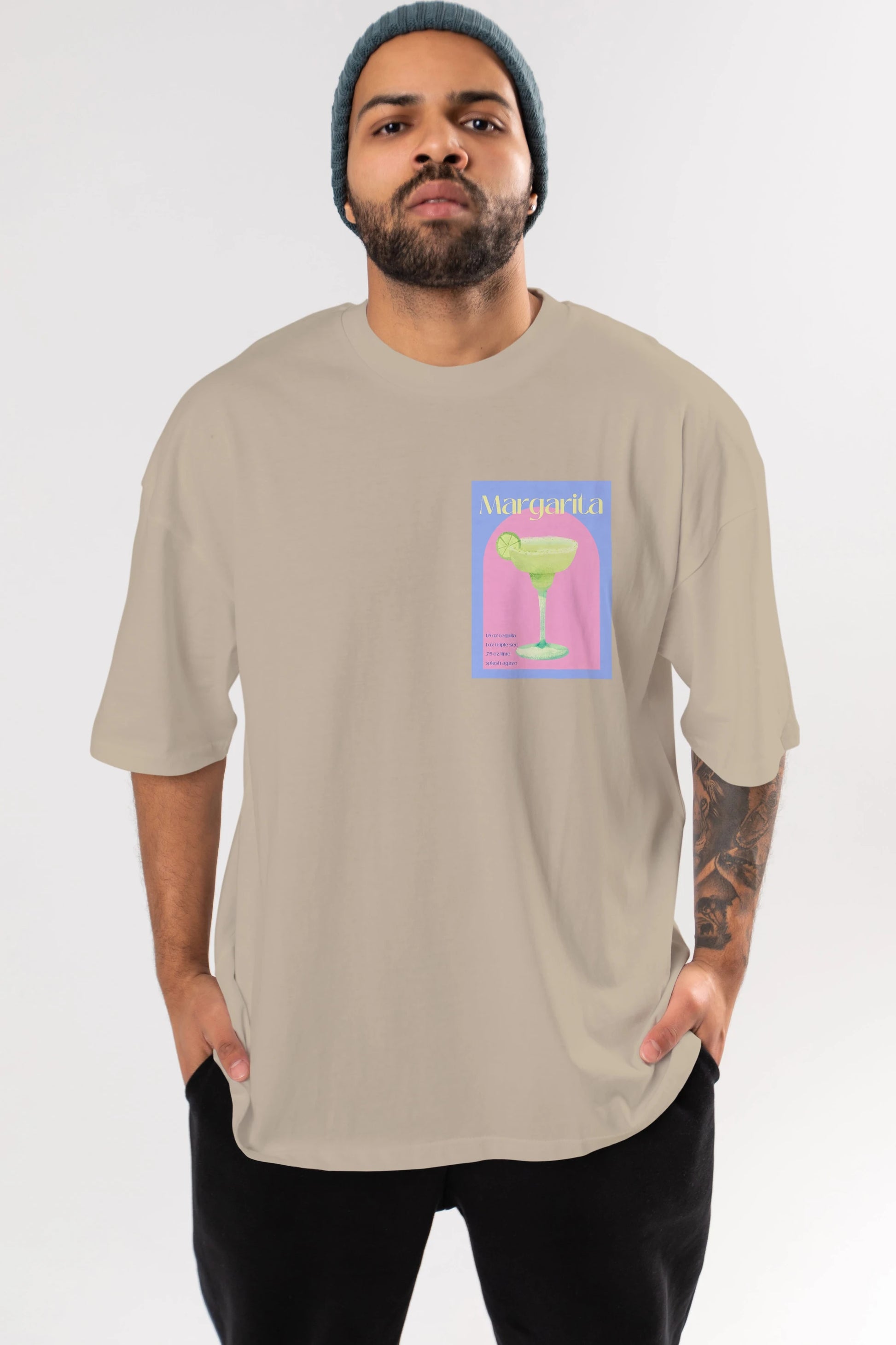 Margarita 6 Ön Sol Baskılı Oversize t-shirt Erkek Kadın Unisex %100 Pamuk Bisiklet Yaka tişort