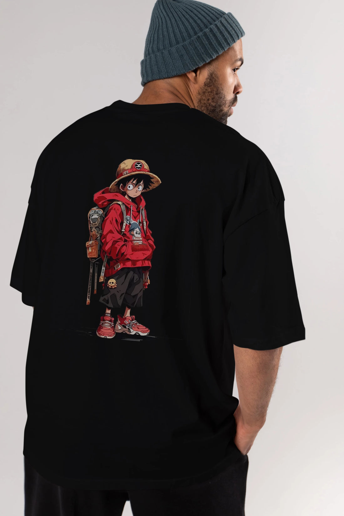 One Piece Arka Baskılı Oversize t-shirt Erkek Kadın Unisex %100 Pamuk Bisiklet Yaka tişort