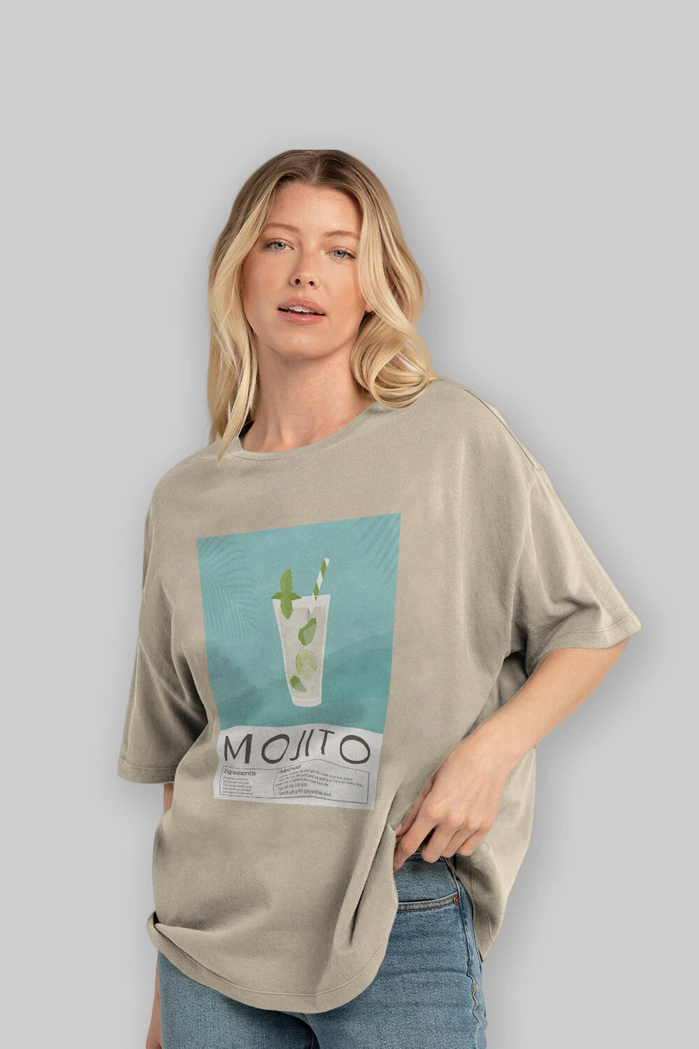 Mojito 4 Ön Baskılı Oversize t-shirt Erkek Kadın Unisex %100 Pamuk Bisiklet Yaka tişort