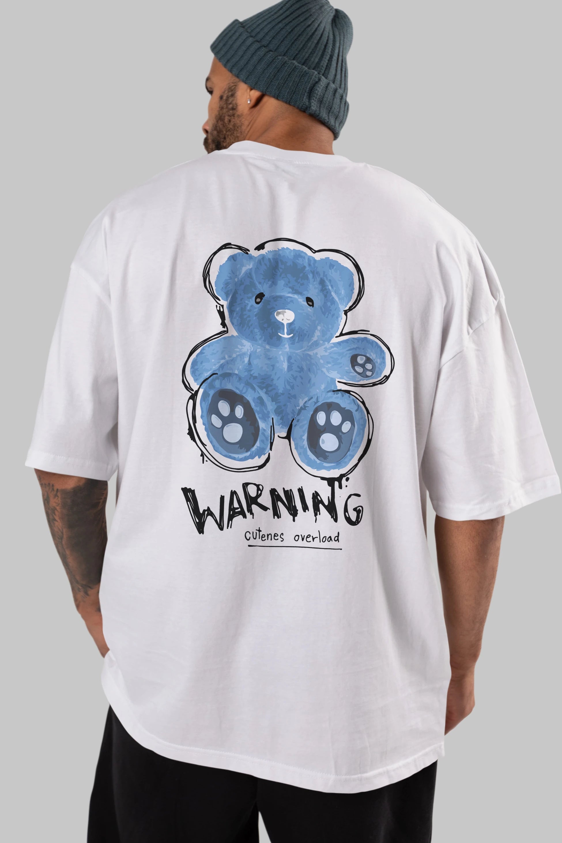 Warning Cuteness Bear Arka Baskılı Oversize t-shirt Erkek Kadın Unisex