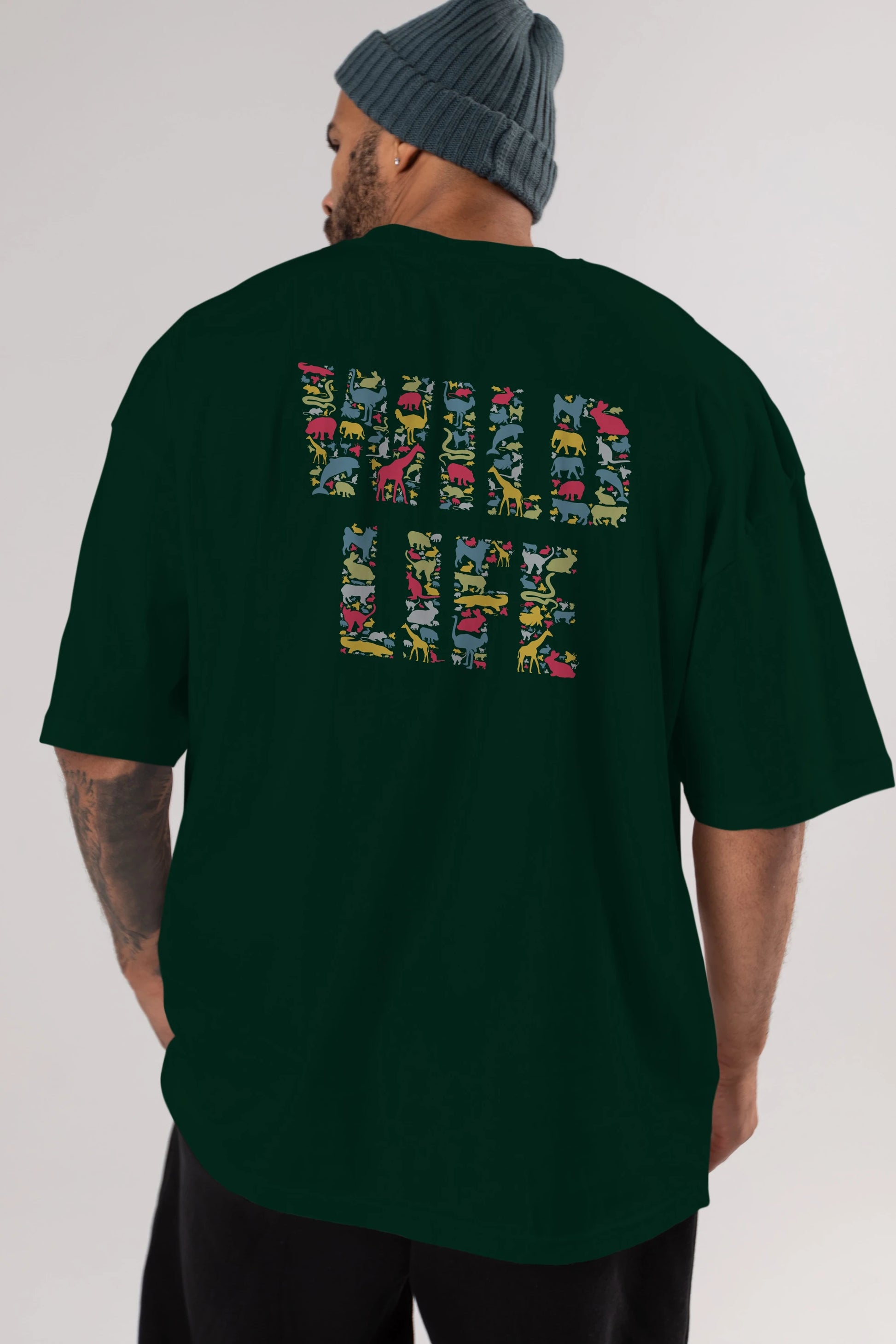 Wild Life Arka Baskılı Oversize t-shirt %100 pamuk Erkek Kadın Unisex
