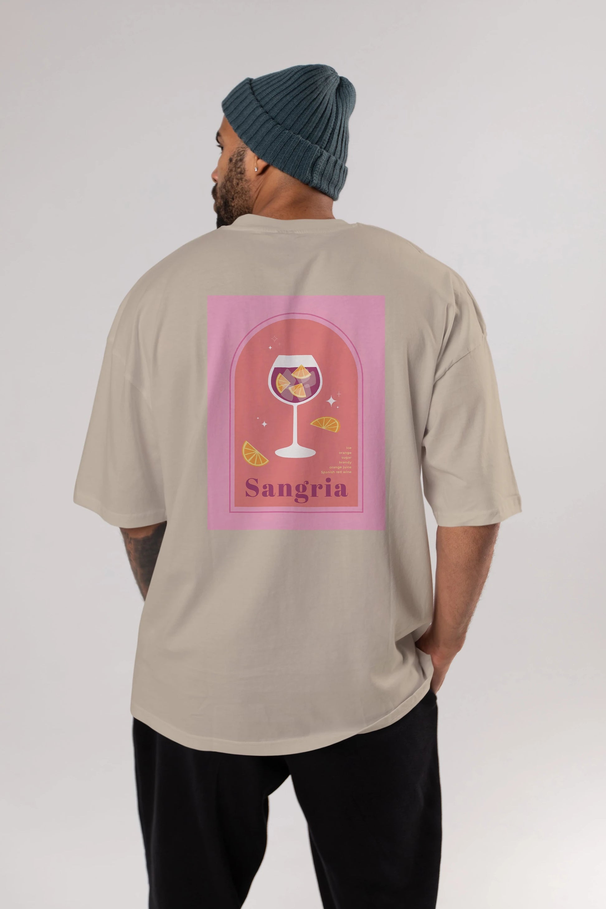 Sangria Arka Baskılı Oversize t-shirt Erkek Kadın Unisex %100 Pamuk Bisiklet Yaka tişort