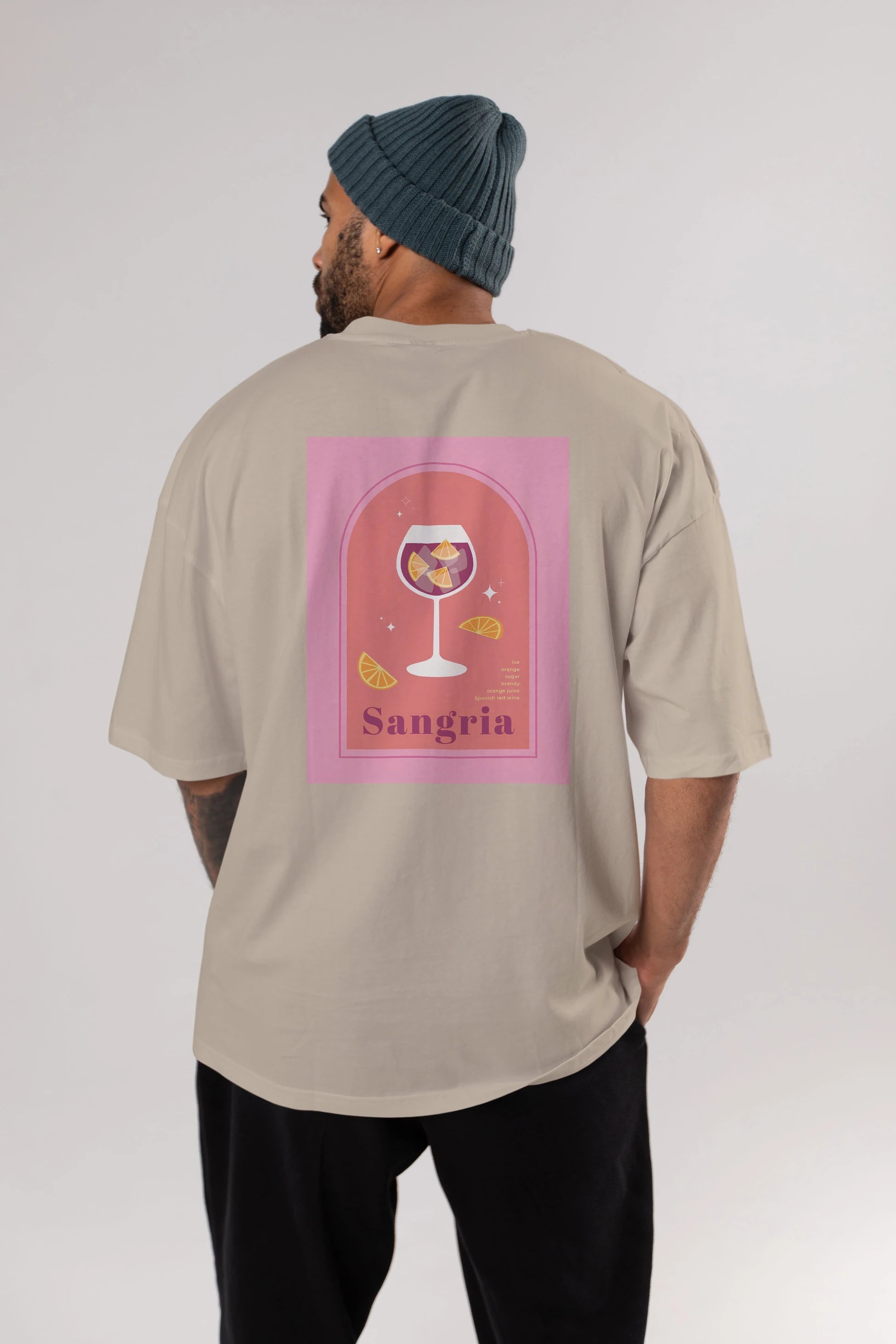 Sangria Arka Baskılı Oversize t-shirt Erkek Kadın Unisex %100 Pamuk Bisiklet Yaka tişort