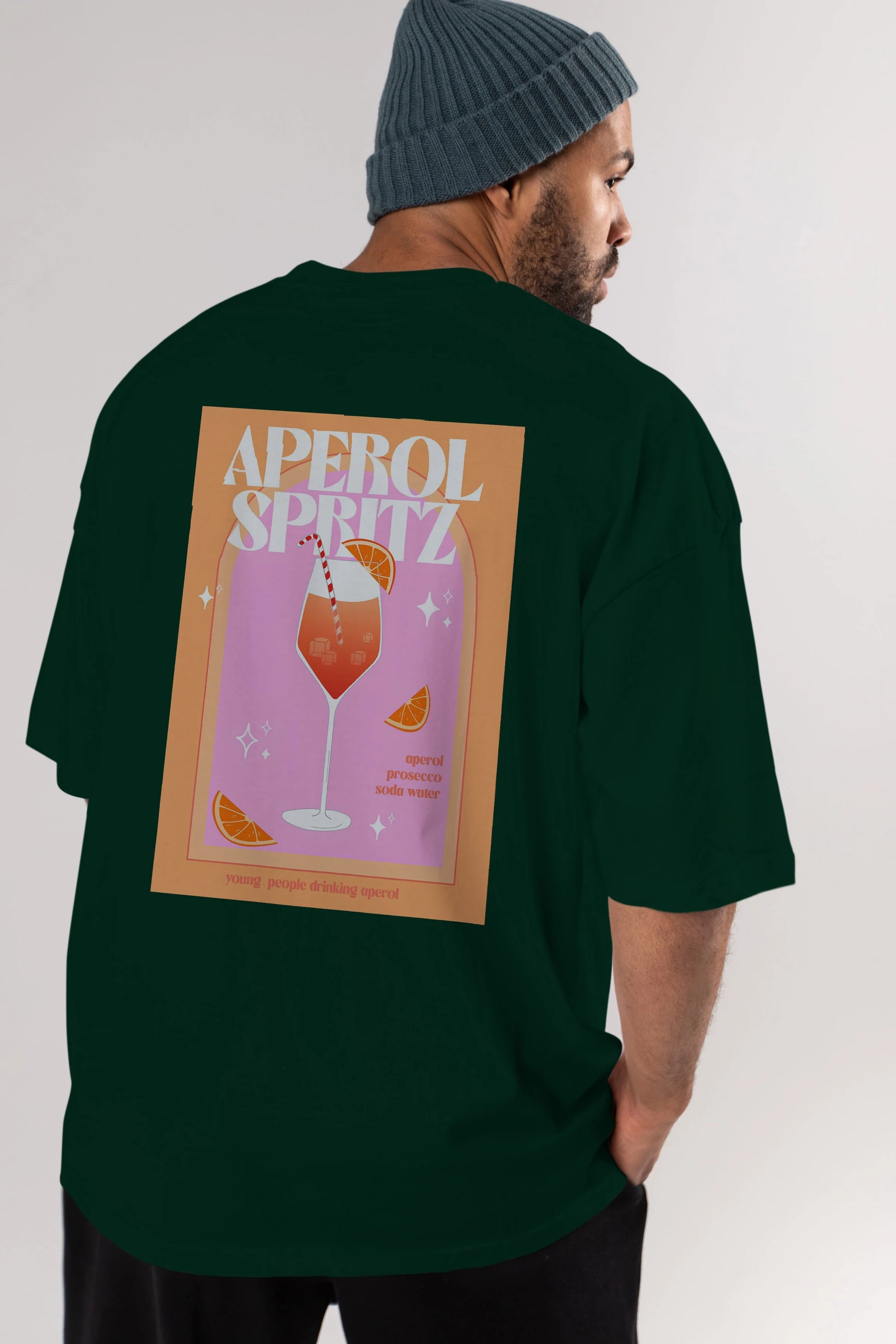Aperol Spritz 2 Arka Baskılı Oversize t-shirt Erkek Kadın Unisex %100 Pamuk Bisiklet Yaka tişort