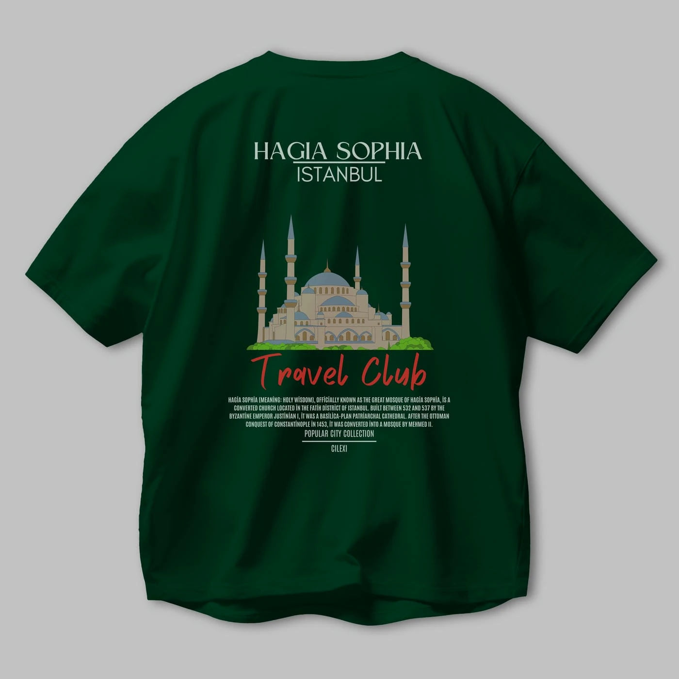 Hagia Sophia İstanbul Arka Baskılı Oversize t-shirt Erkek Kadın Pamuk Bisiklet Yaka tişort