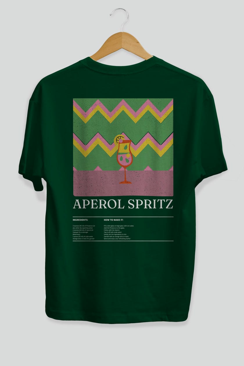 Aperol Spritz Kokteyl Serisi Arka Baskılı Oversize t-shirt Erkek Kadın %100 Pamuk Bisiklet Yaka tişort
