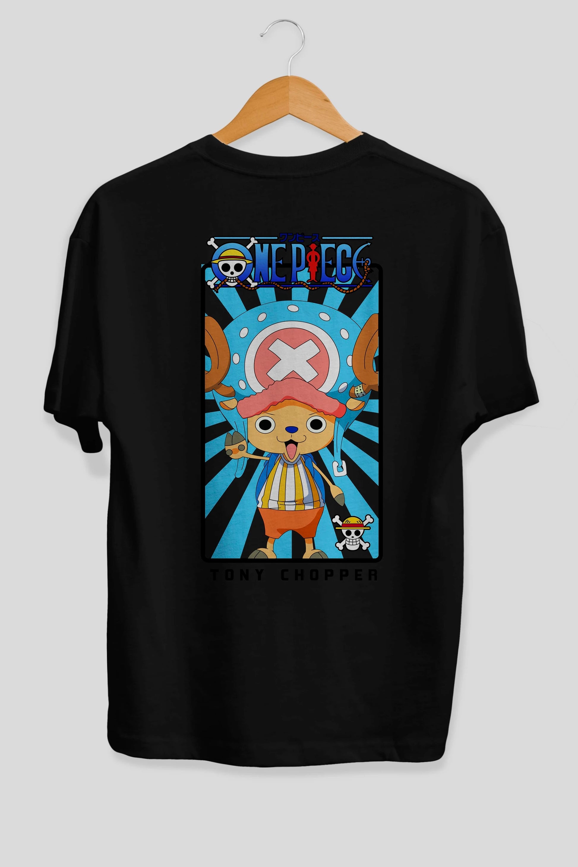 Chopper Anime Arka Baskılı Oversize t-shirt Erkek Kadın Unisex %100 pamuk tişort