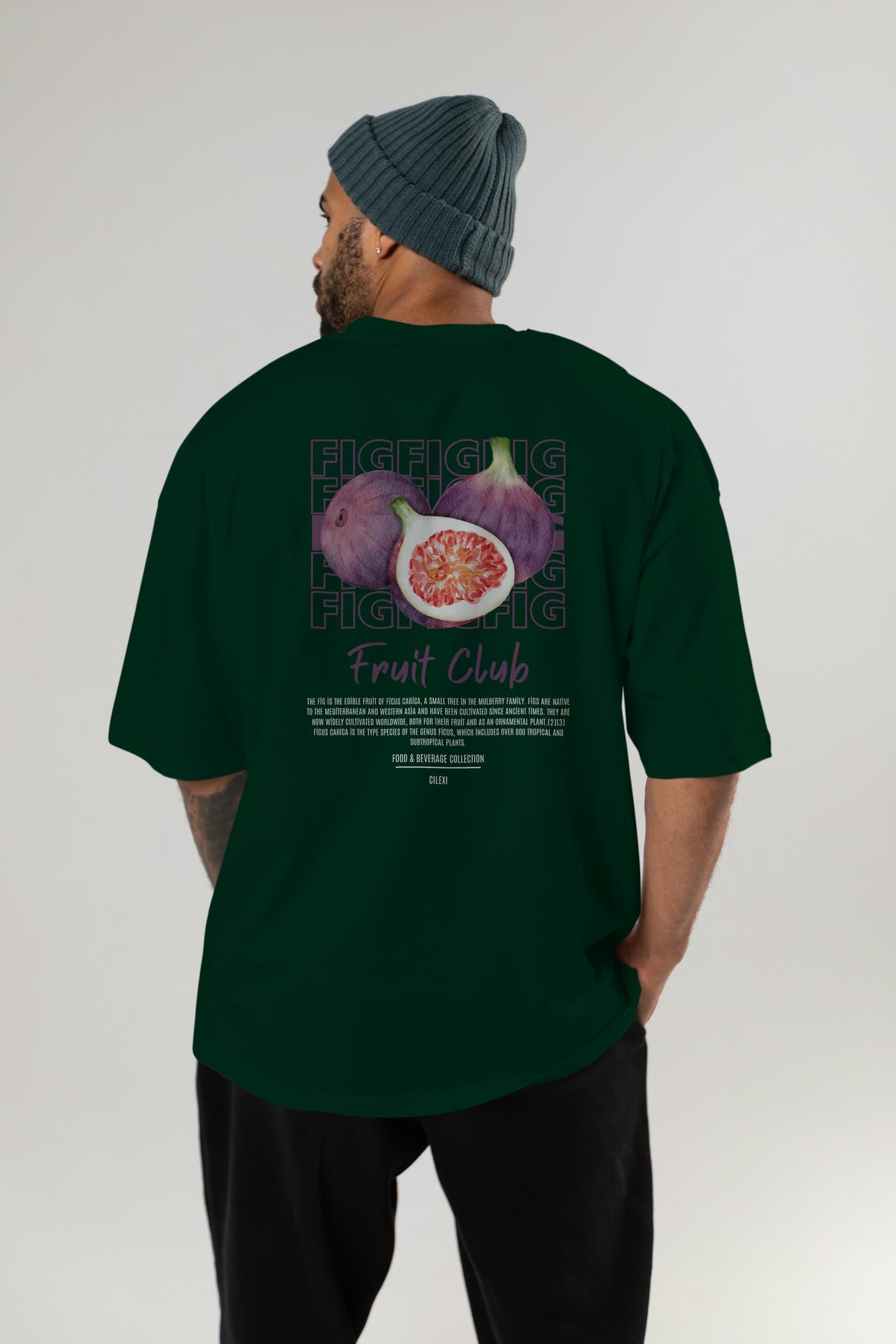 Fig Arka Baskılı Oversize t-shirt Erkek Kadın Pamuk Bisiklet Yaka tişort