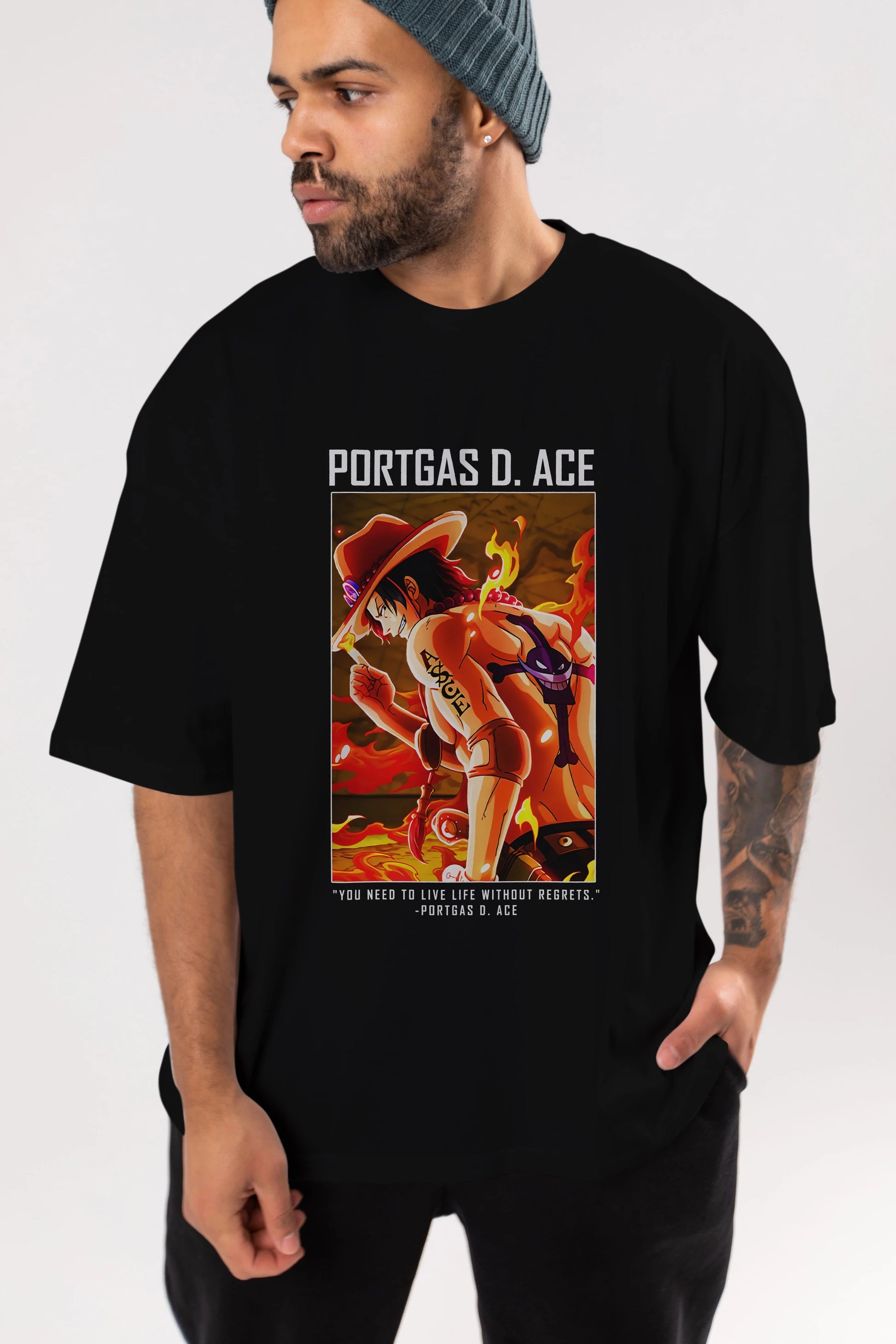 Portgas D. Ace Anime Ön Baskılı Oversize t-shirt Erkek Kadın Unisex
