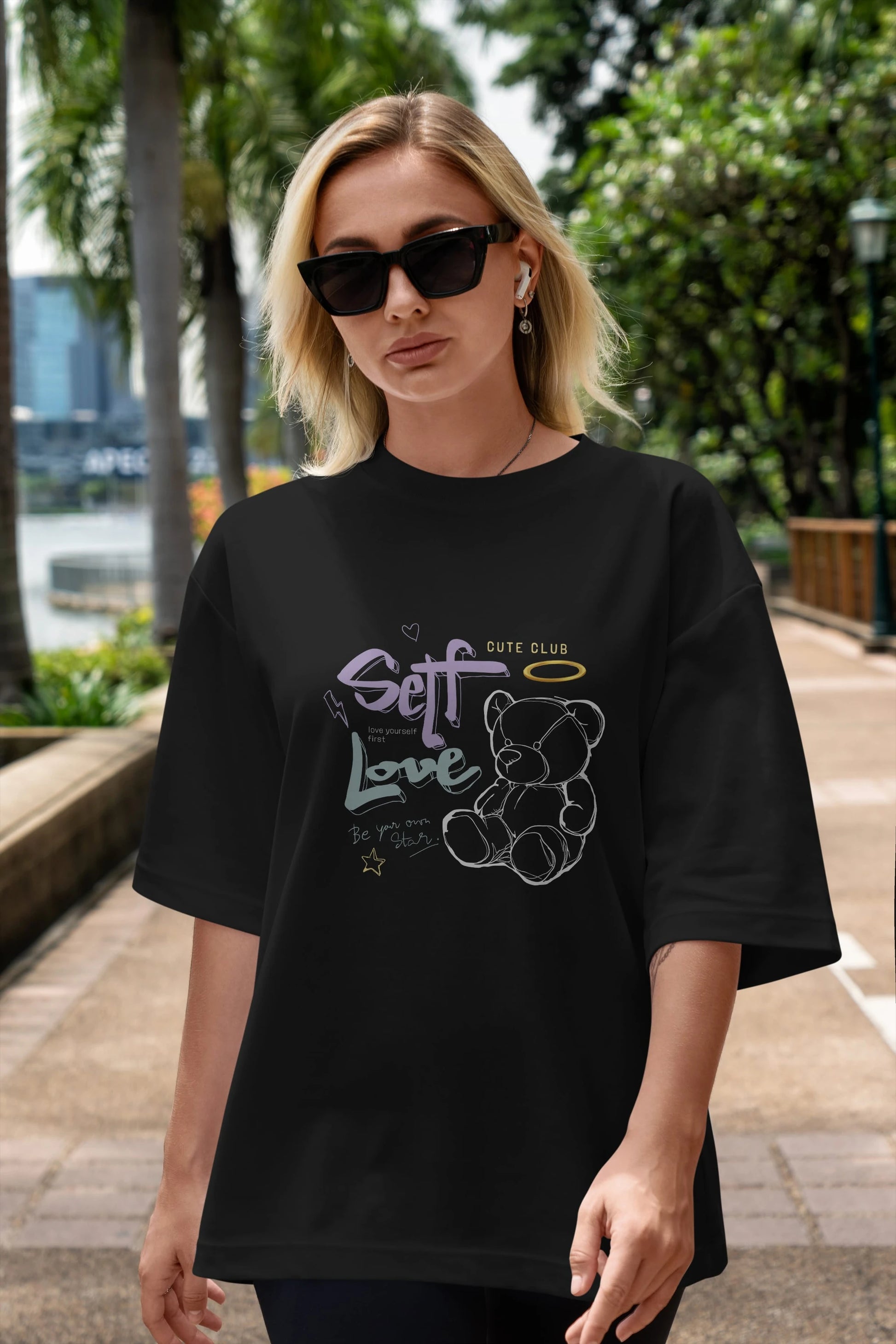Self Love Bear Ön Baskılı Oversize t-shirt Erkek Kadın Unisex