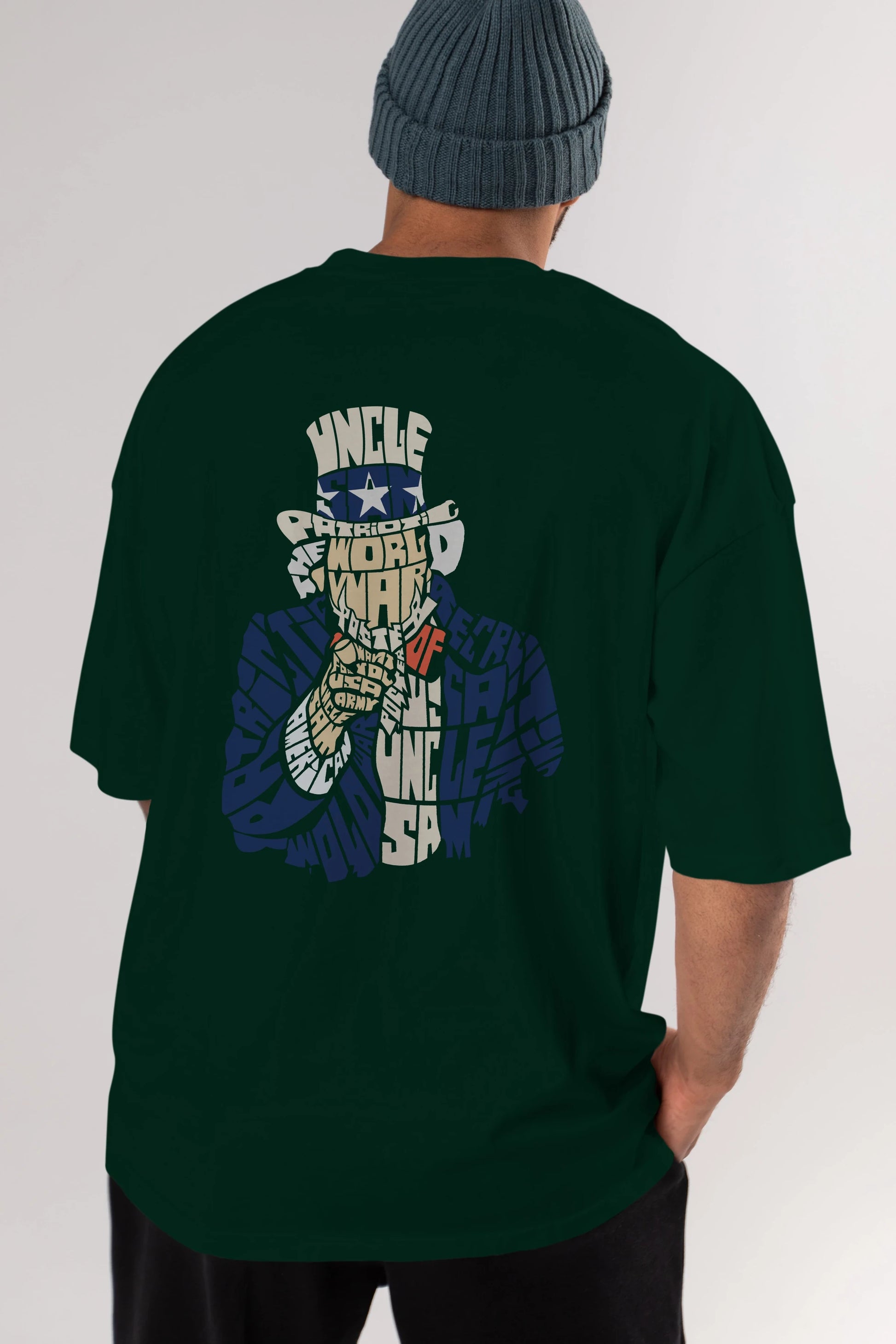 Uncle Sam Arka Baskılı Oversize t-shirt %100 pamuk Erkek Kadın Unisex