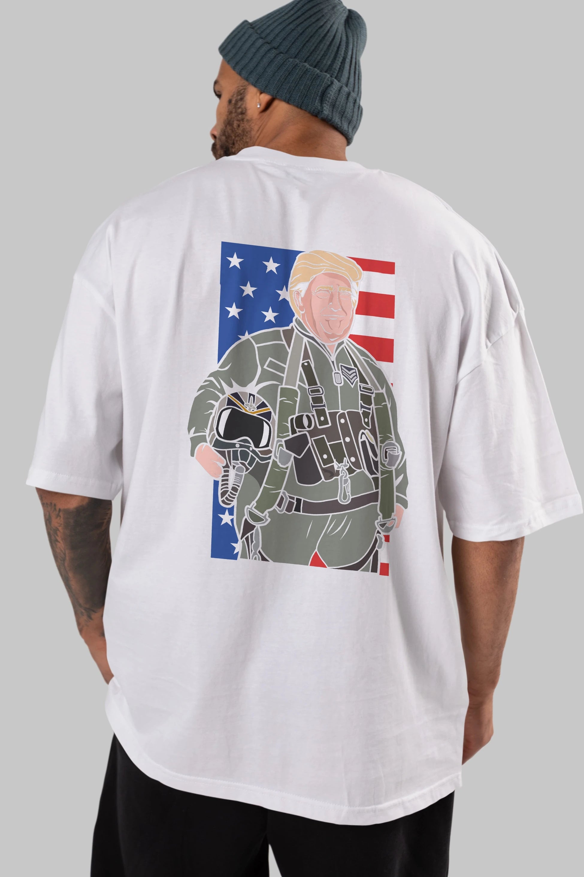 Trump Jetplane Pilot Arka Baskılı Oversize t-shirt Erkek Kadın Unisex %100 Pamuk tişort