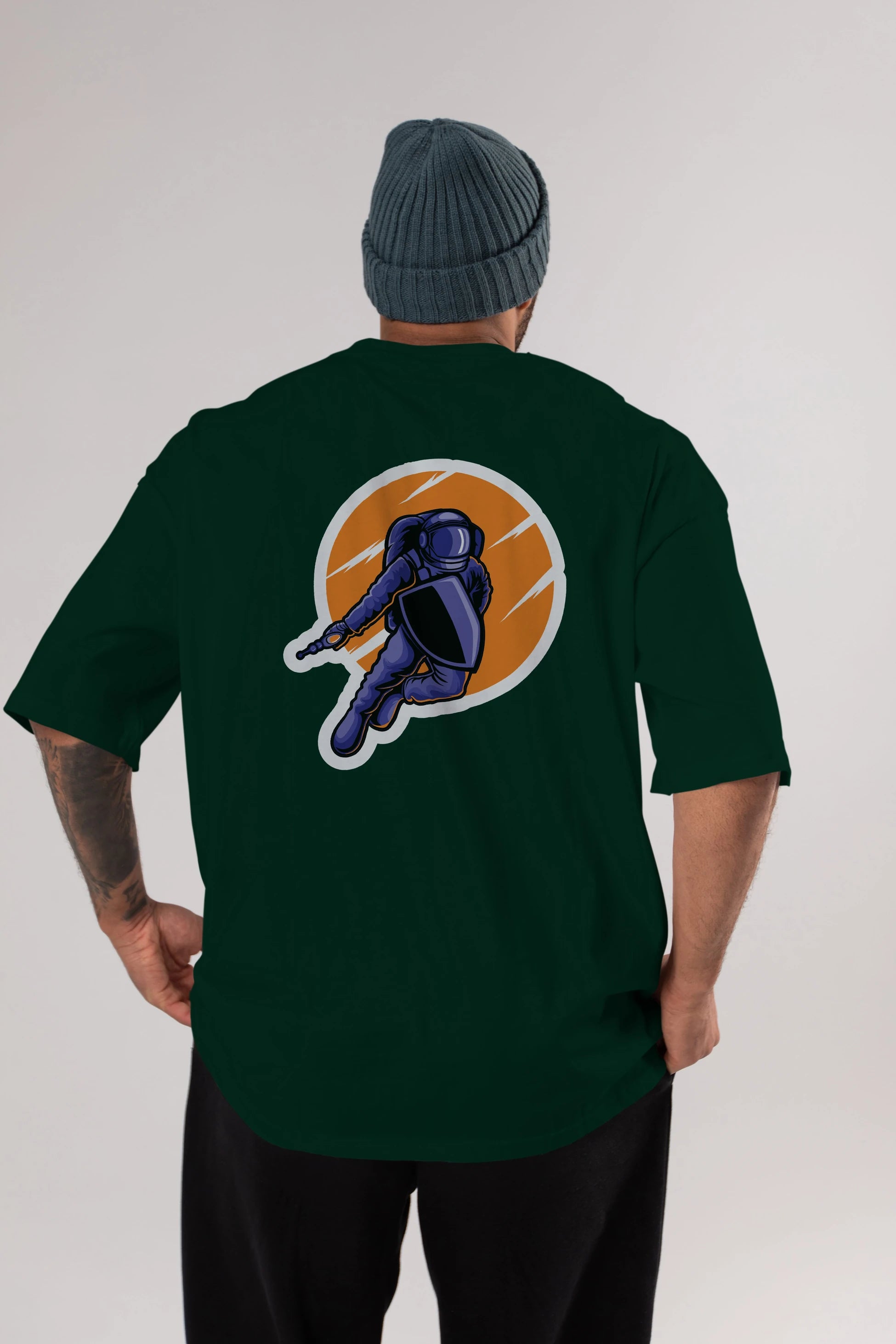 Astro Wars Sticker Arka Baskılı Oversize t-shirt Erkek Kadın Unisex