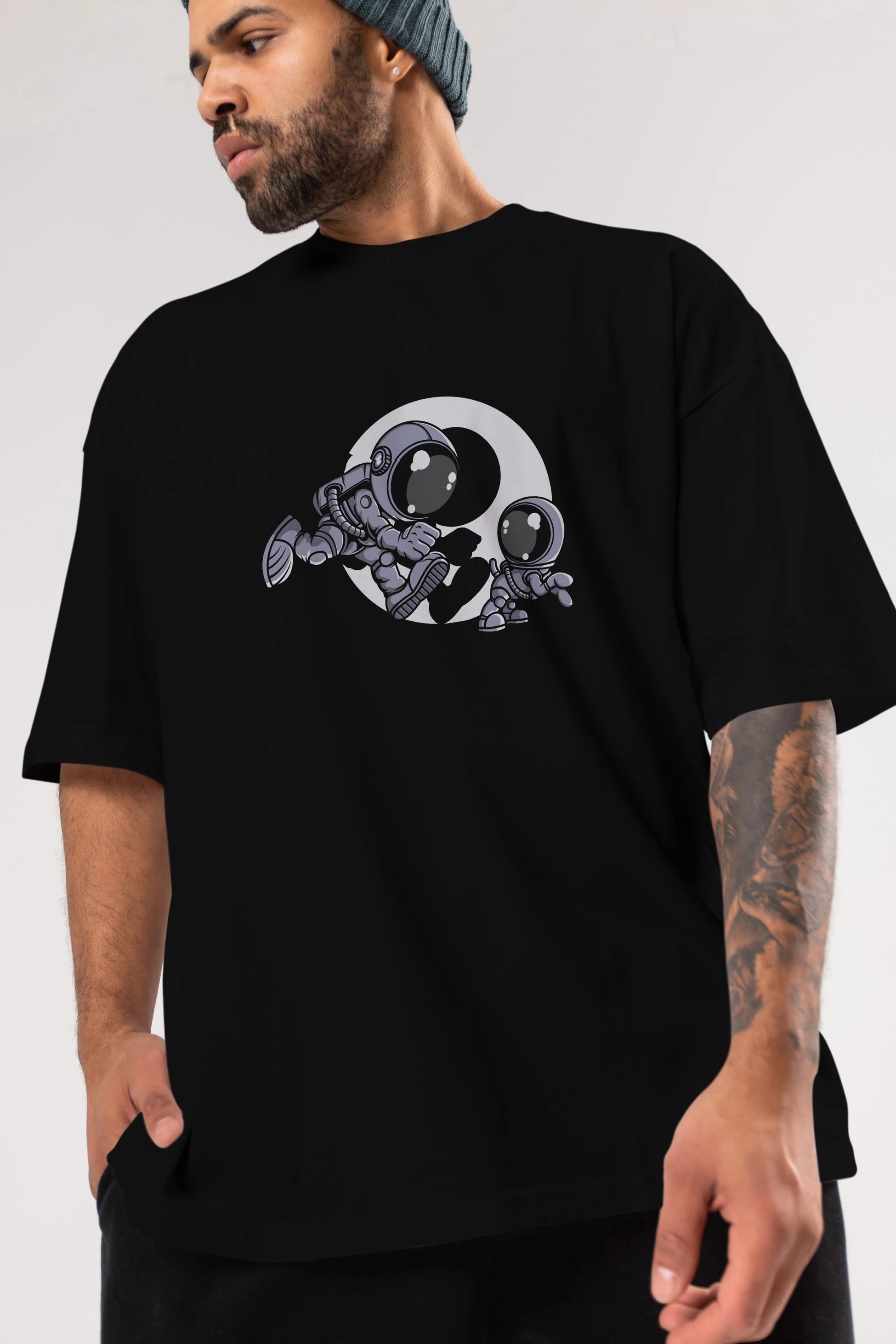 Astronaut And Little Dog Ön Baskılı Oversize t-shirt Erkek Kadın Unisex
