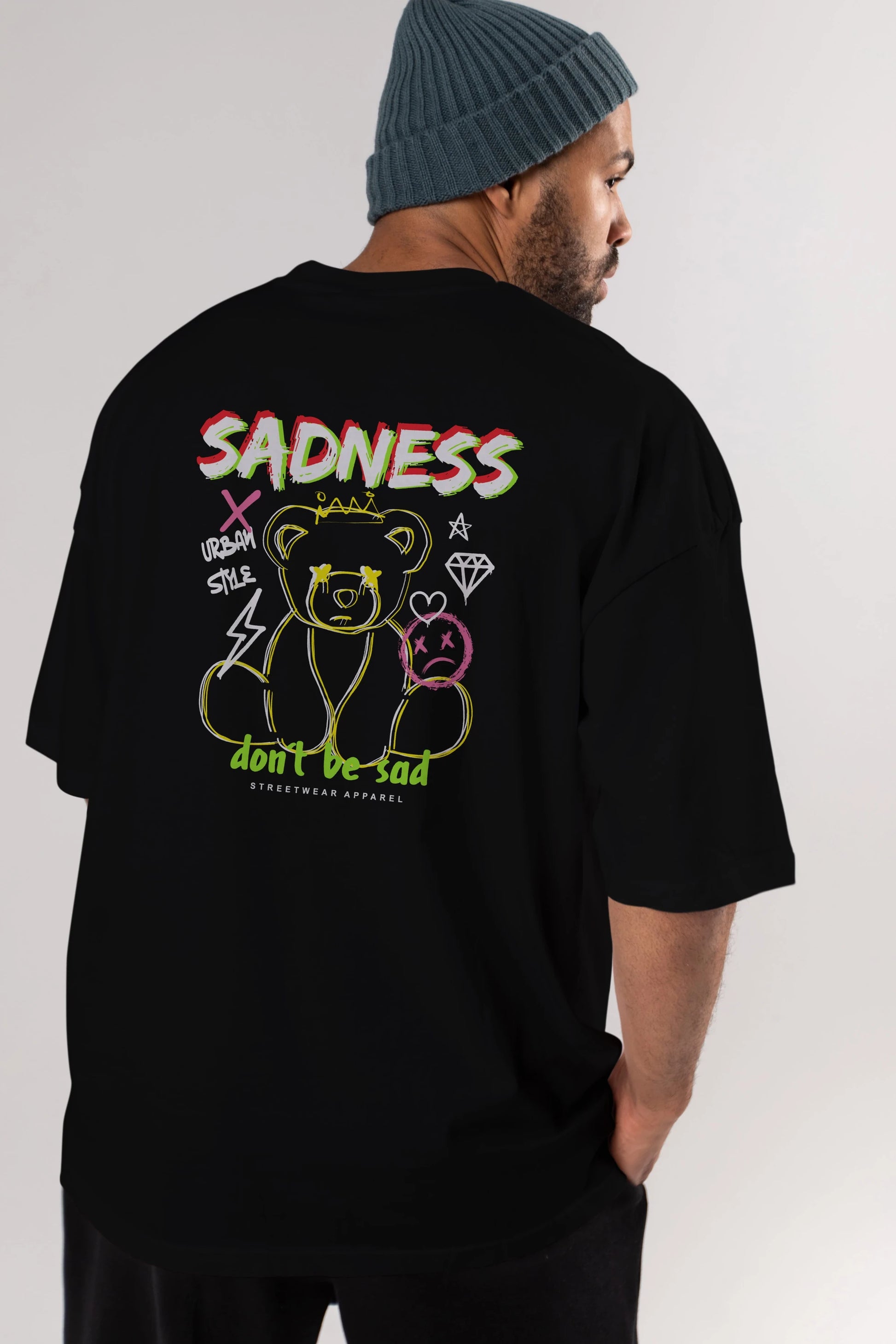 Teddy Bear Sadness Arka Baskılı Oversize t-shirt Erkek Kadın Unisex