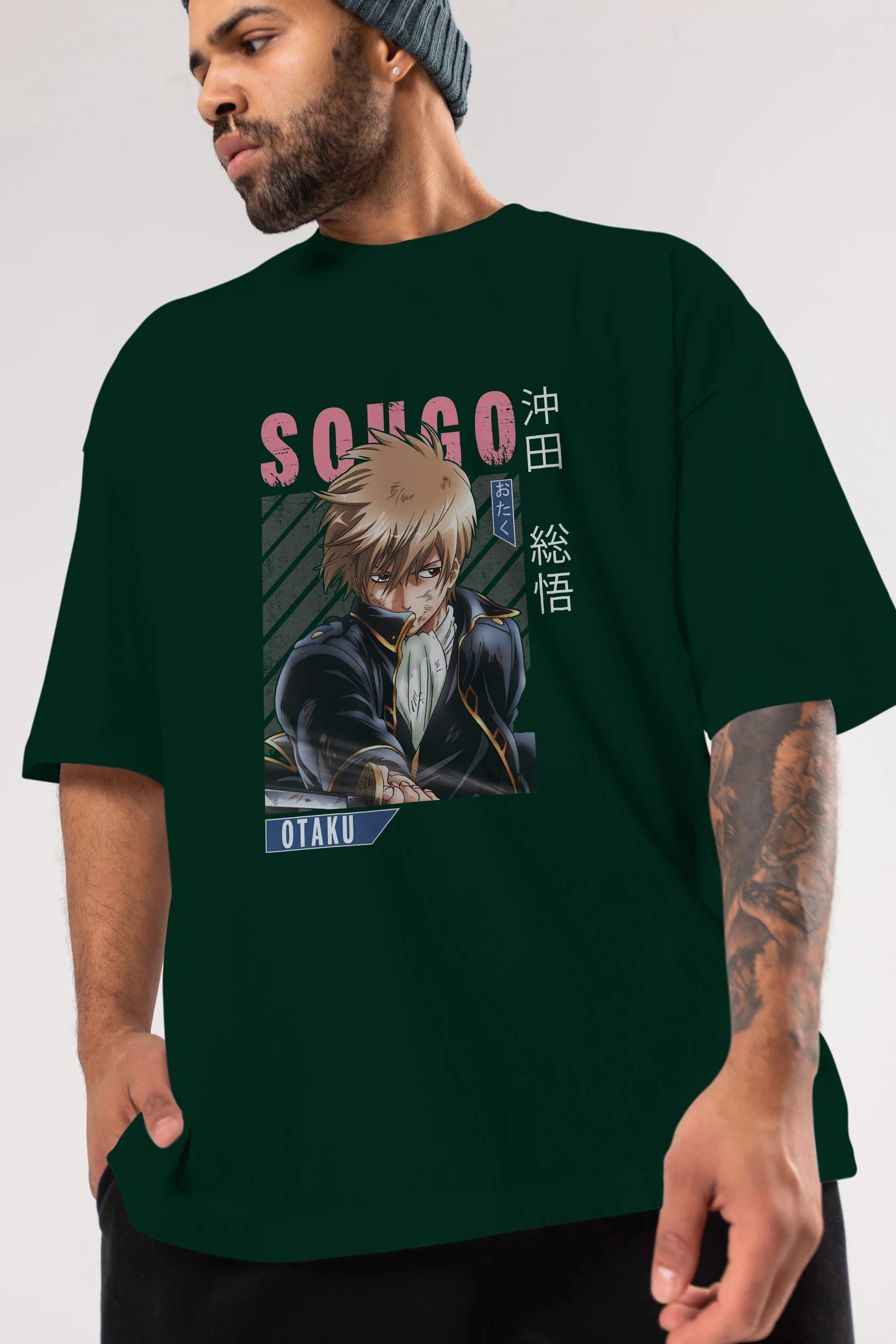 Sougo Okita GINTAMA Anime Ön Baskılı Oversize t-shirt %100 pamuk Erkek Kadın Unisex