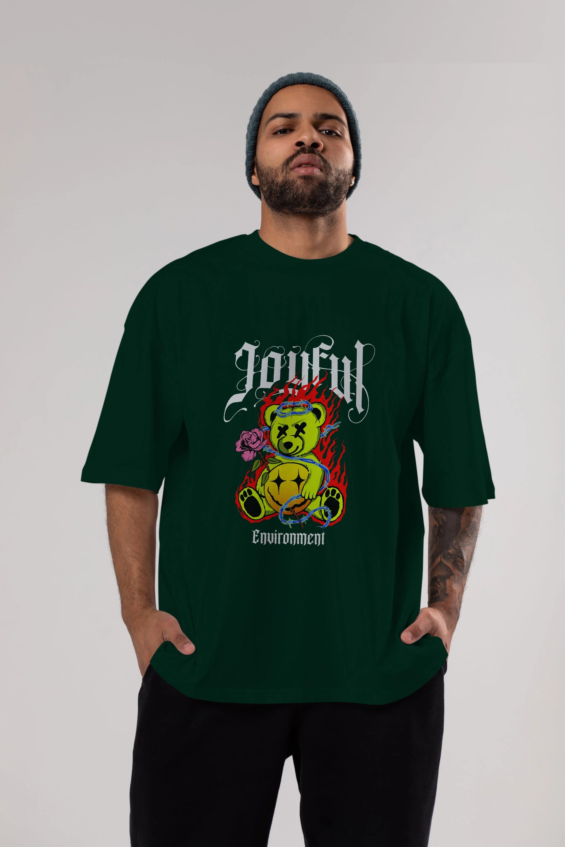 Joyful Bear Ön Baskılı Oversize t-shirt Erkek Kadın Unisex