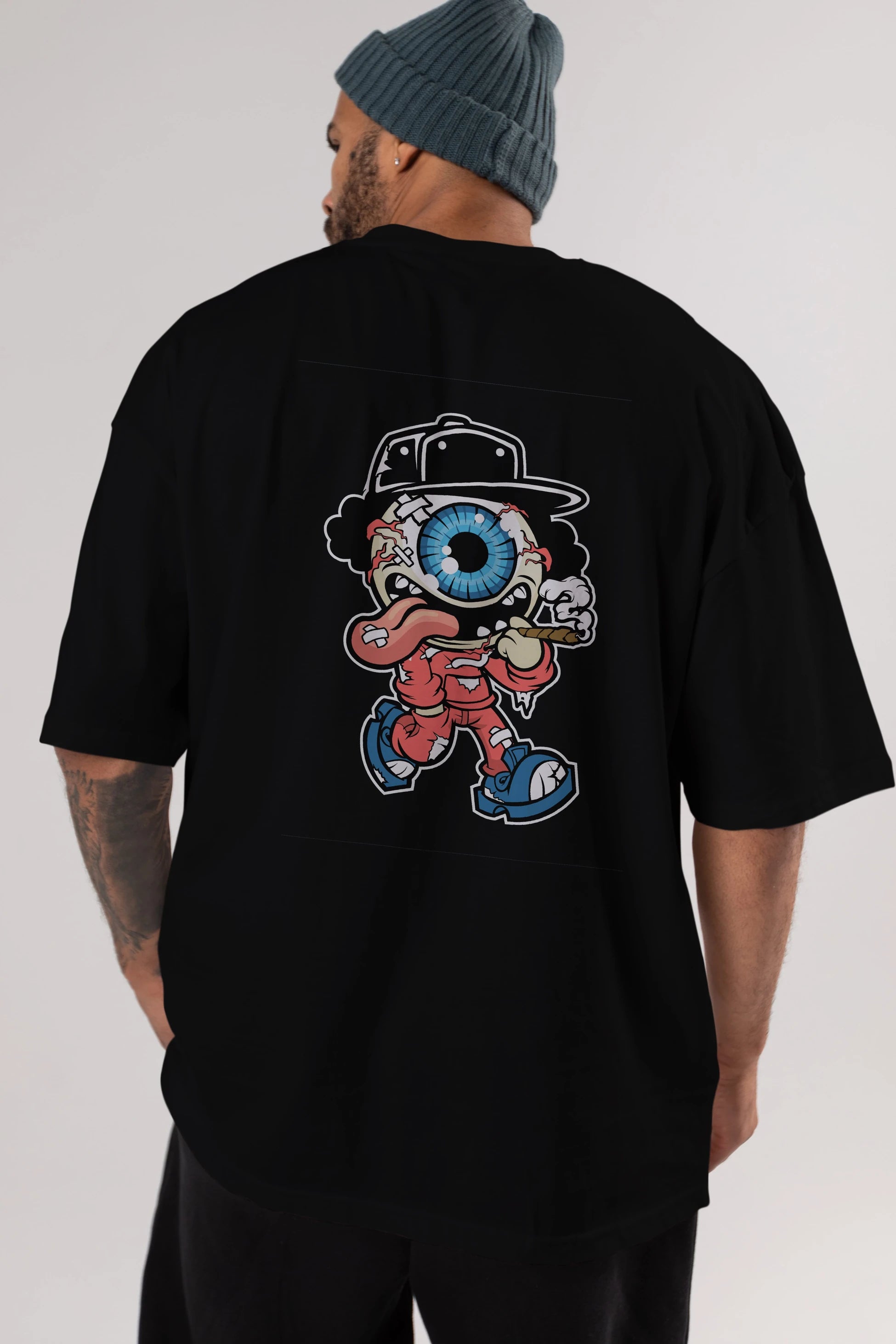 Eyeball Monster Arka Baskılı Oversize t-shirt Erkek Kadın Unisex %100 Pamuk tişort