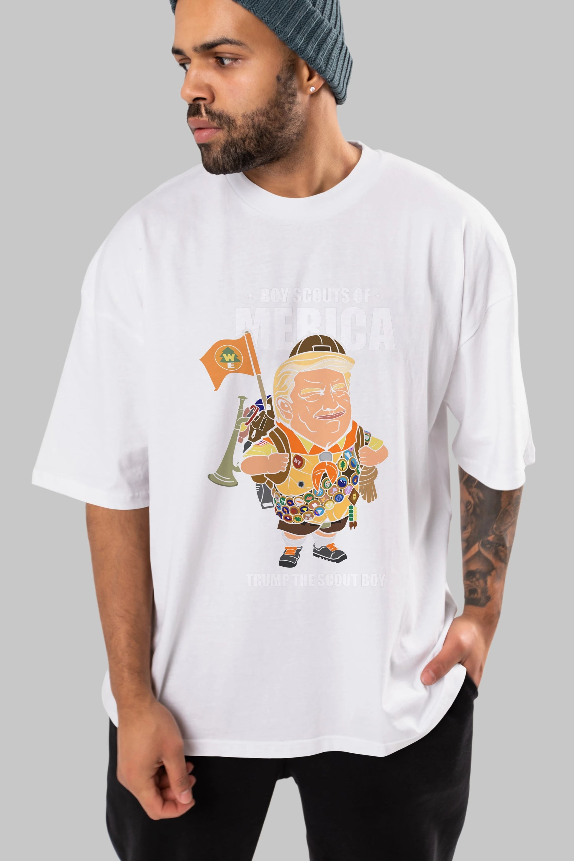 Trump Scout Boy Ön Baskılı Oversize t-shirt Erkek Kadın Unisex %100 Pamuk tişort
