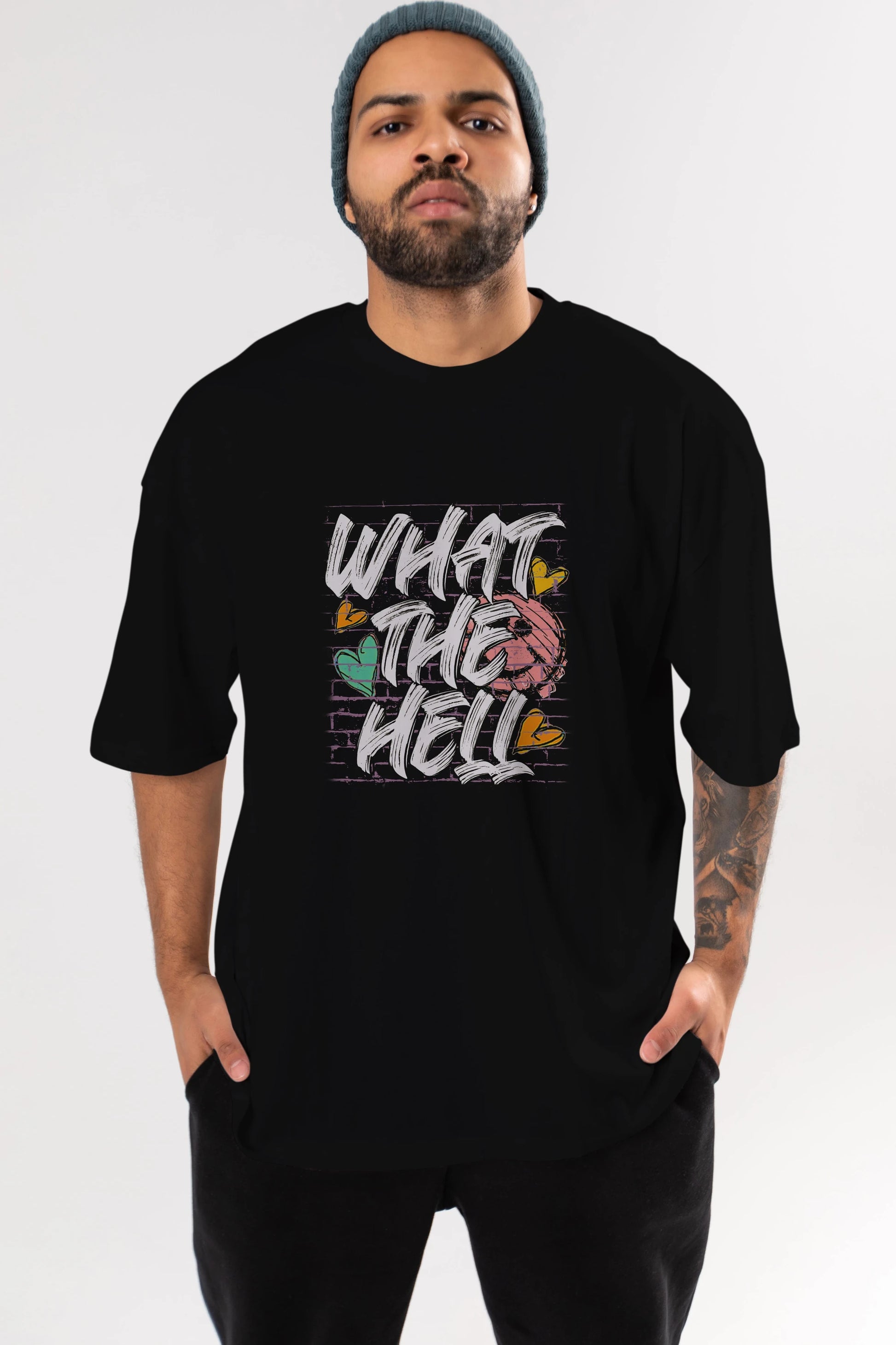 What The Hell Ön Baskılı Oversize t-shirt Erkek Kadın Unisex