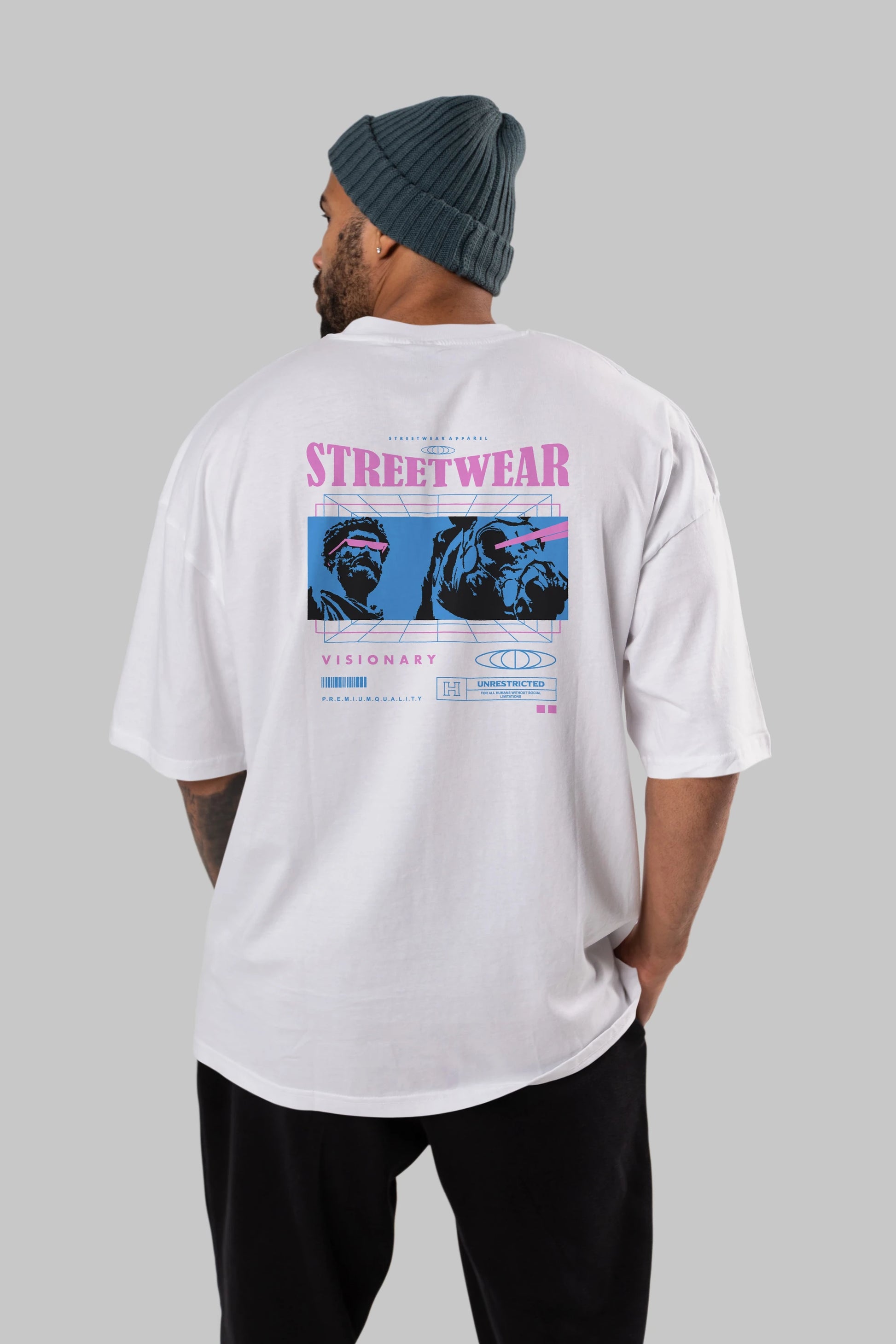 Streetwear Visionary Arka Baskılı Oversize t-shirt Erkek Kadın Unisex