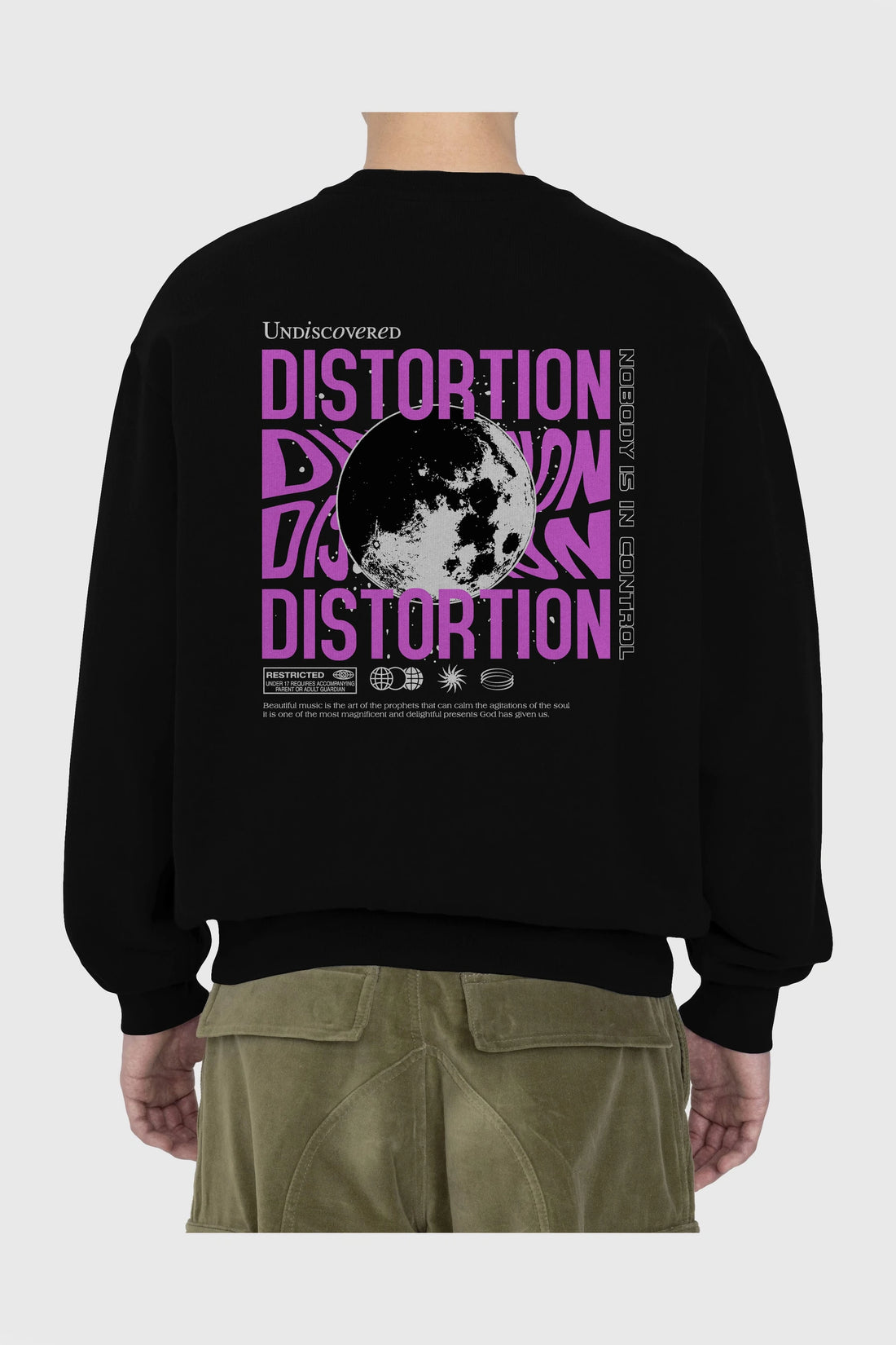 Distortion Arka Baskılı Oversize Sweatshirt Erkek Kadın Unisex
