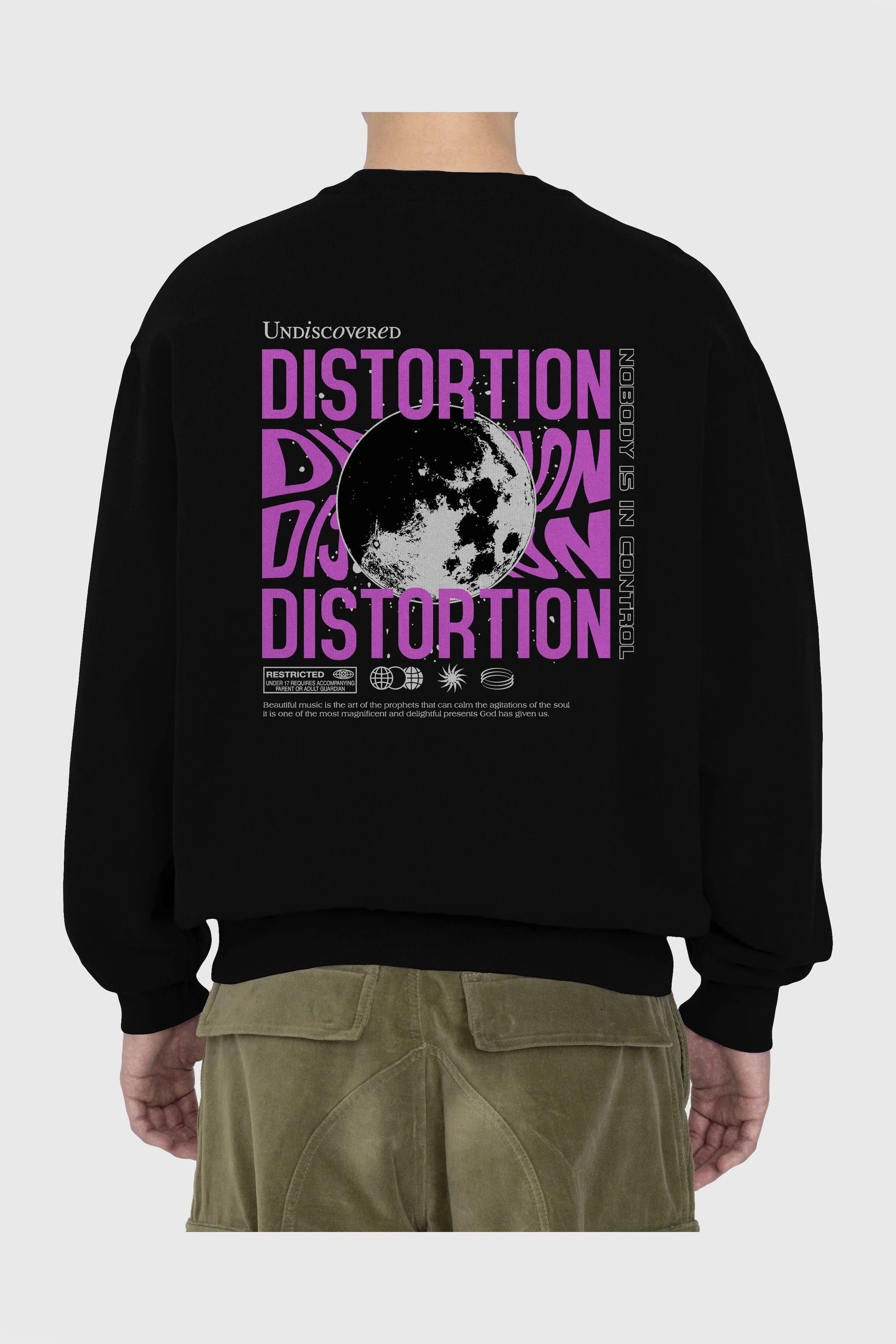Distortion Arka Baskılı Oversize Sweatshirt Erkek Kadın Unisex