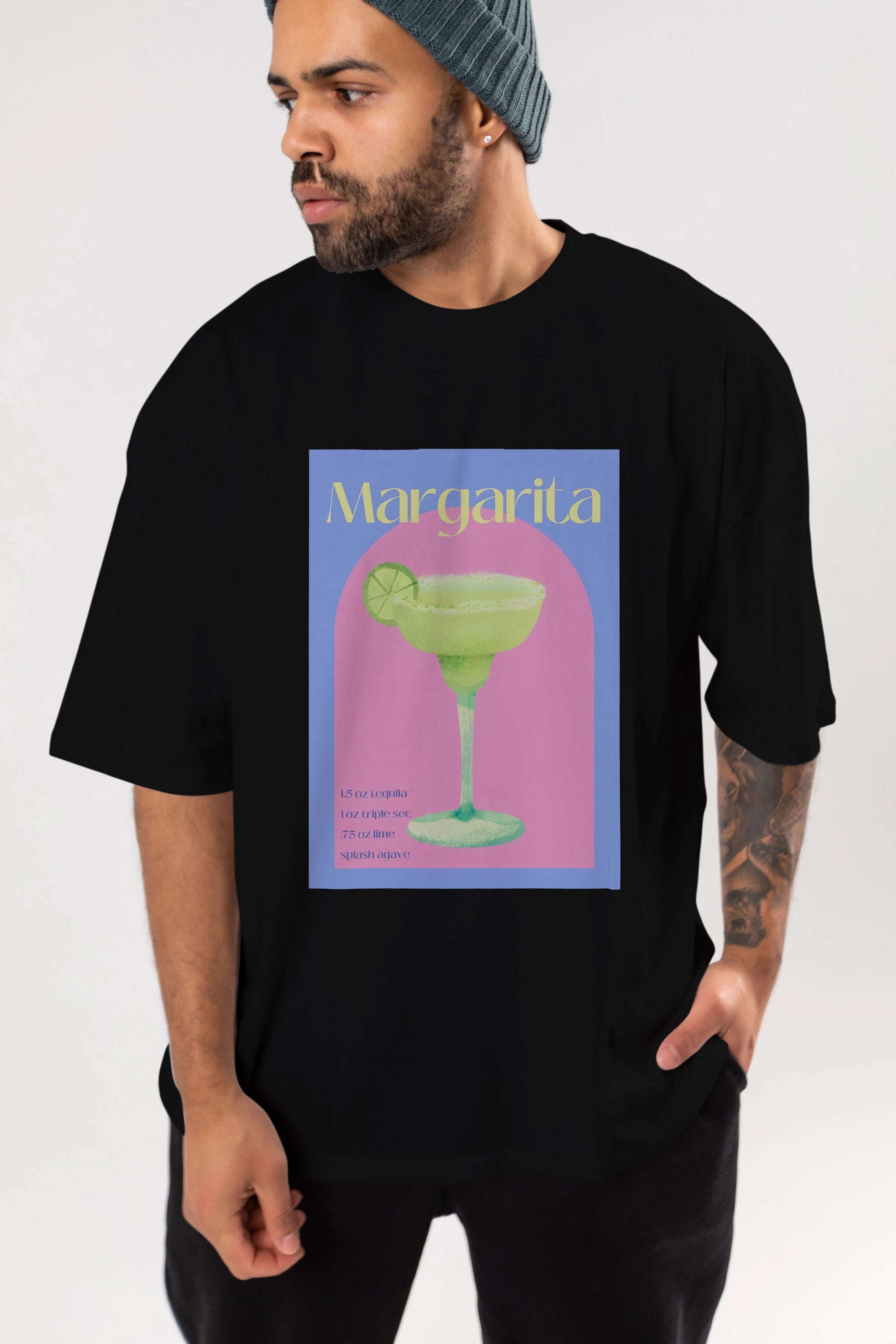 Margarita 6 Ön Baskılı Oversize t-shirt Erkek Kadın Unisex %100 Pamuk Bisiklet Yaka tişort