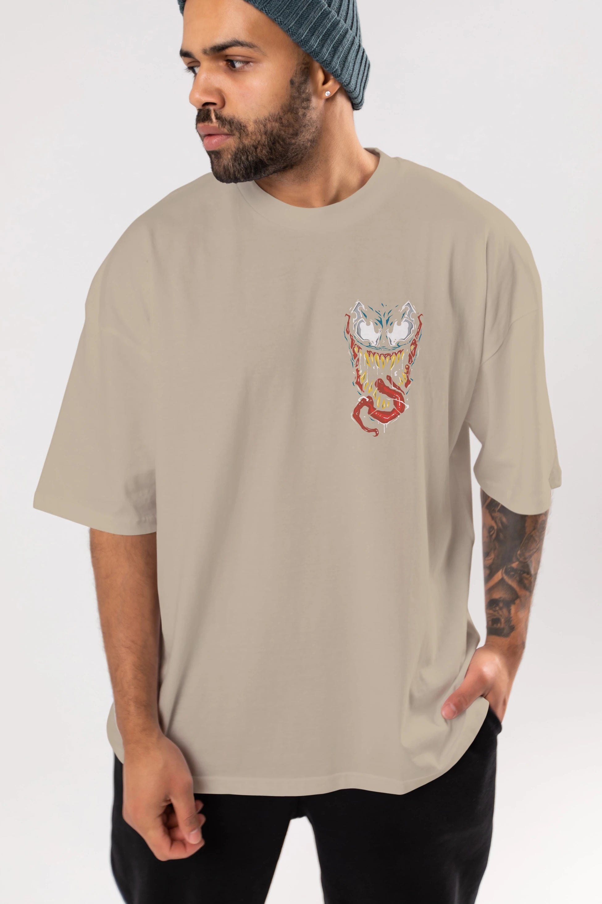 Venom (15) Ön Sol Baskılı Oversize t-shirt Erkek Kadın Unisex %100 Pamuk Bisiklet Yaka tişort