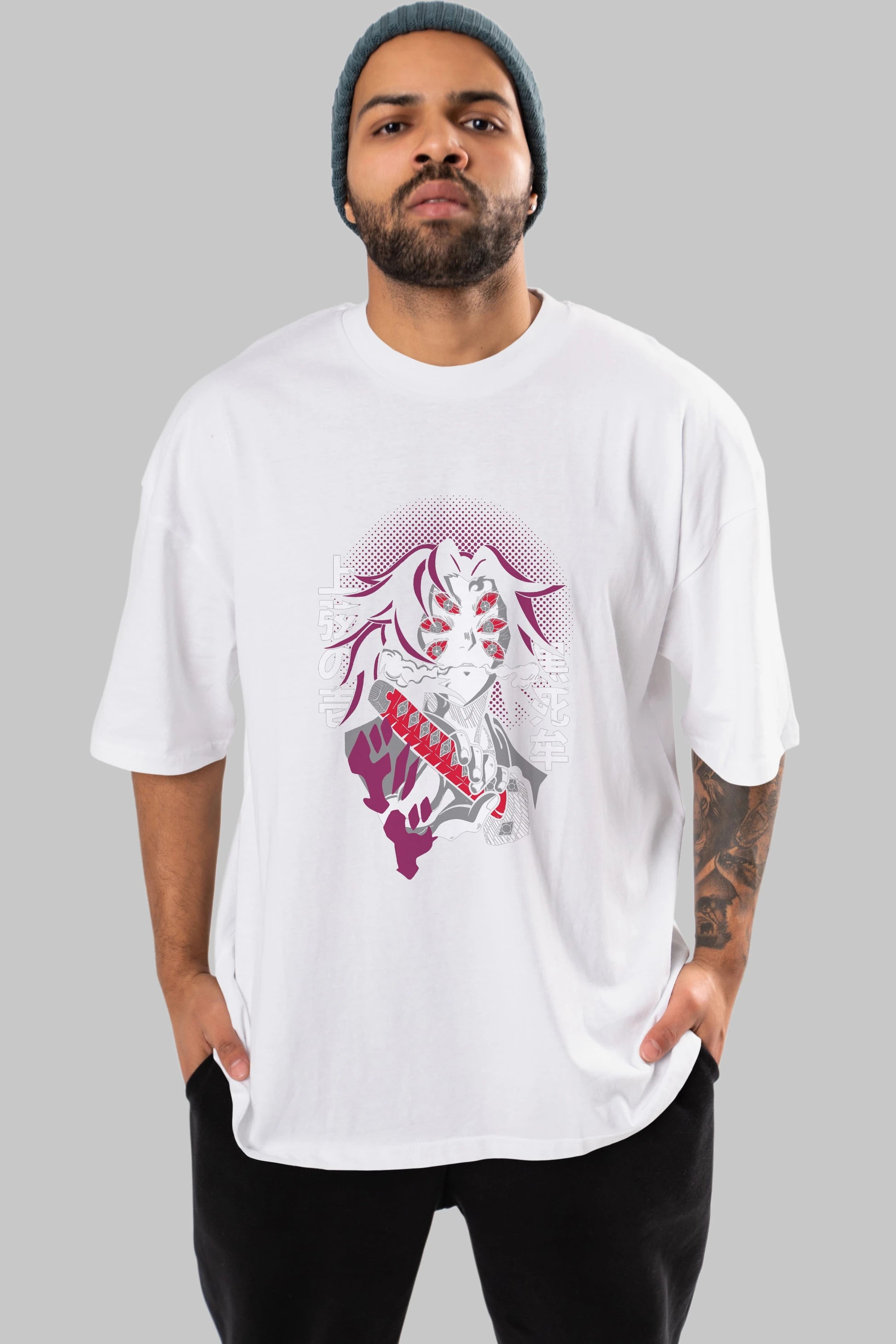 Kokushibo Anime Ön Baskılı Oversize t-shirt %100 pamuk Erkek Kadın Unisex
