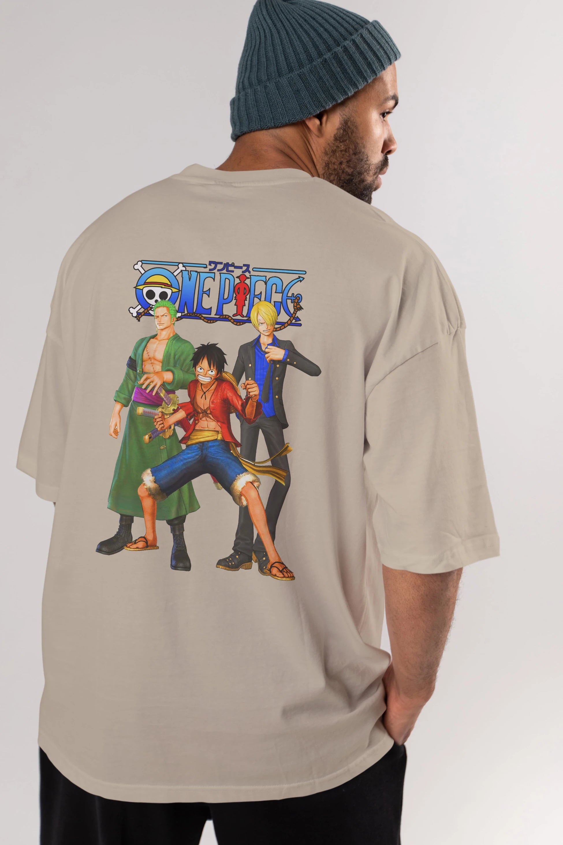 Luffy Sanji Zoro Anime Arka Baskılı Oversize t-shirt Erkek Kadın Unisex %100 pamuk tişort