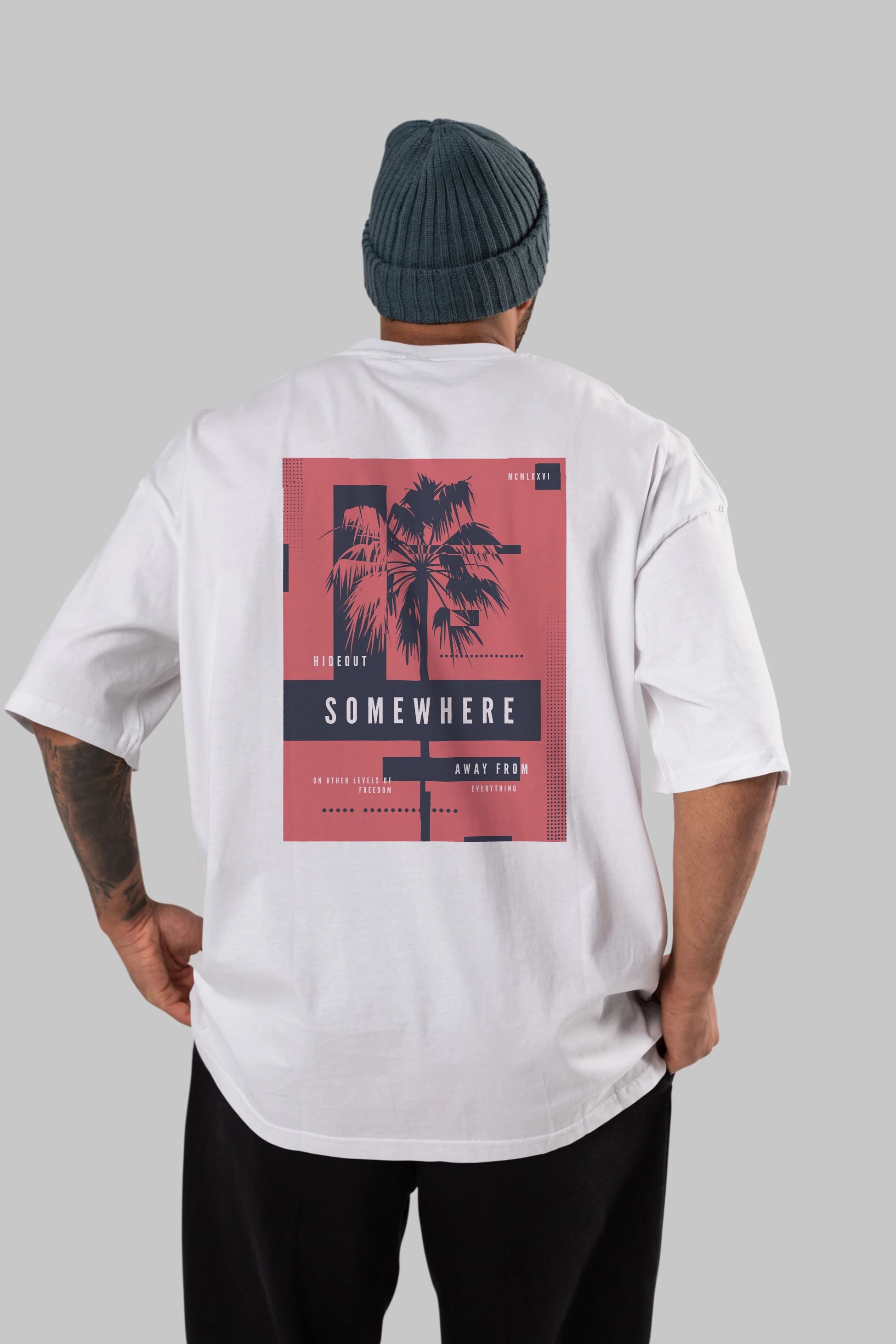 Hideout Somewhere Arka Baskılı Oversize t-shirt Erkek Kadın Unisex