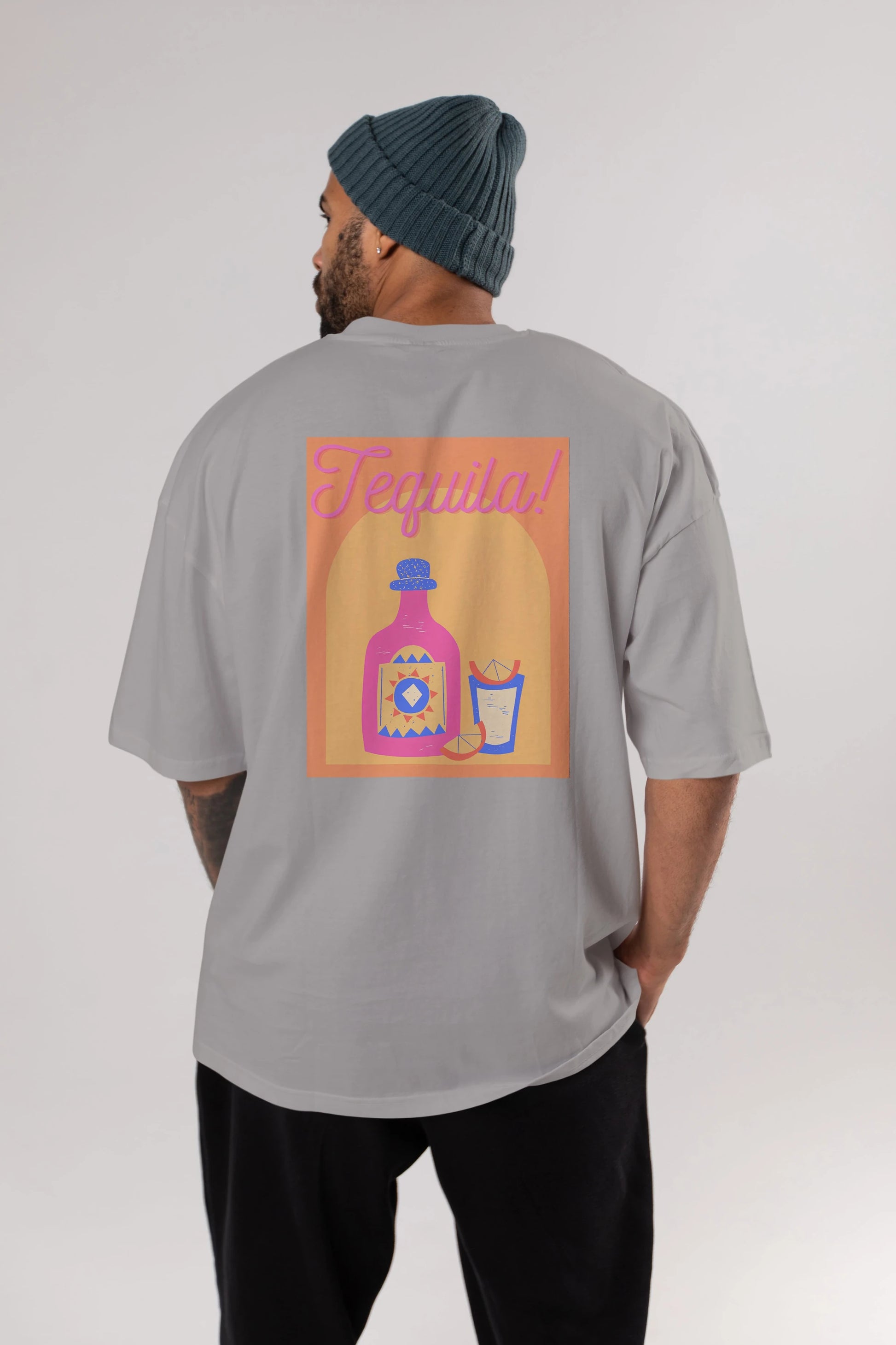 Tequila Arka Baskılı Oversize t-shirt Erkek Kadın Unisex %100 Pamuk Bisiklet Yaka tişort