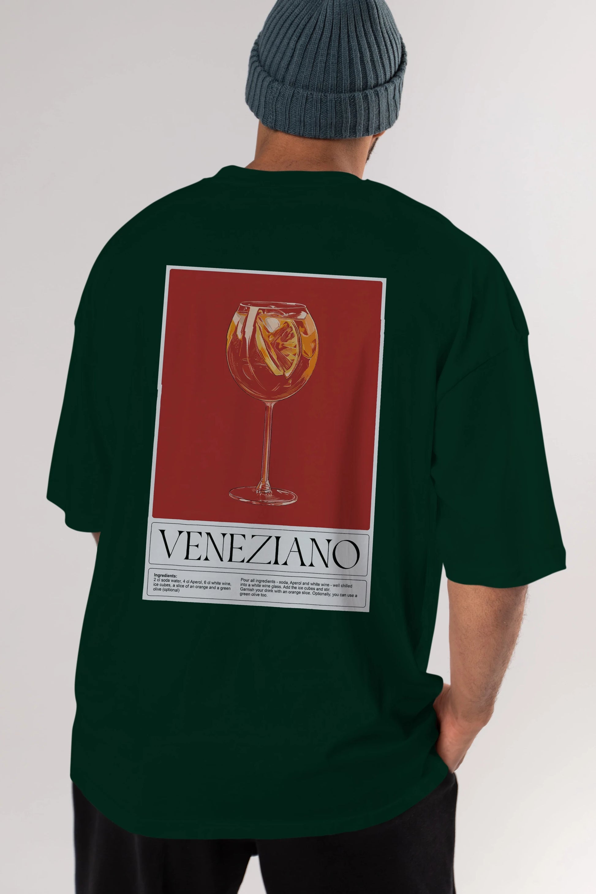 Veneziano Arka Baskılı Oversize t-shirt Erkek Kadın Unisex %100 Pamuk Bisiklet Yaka tişort